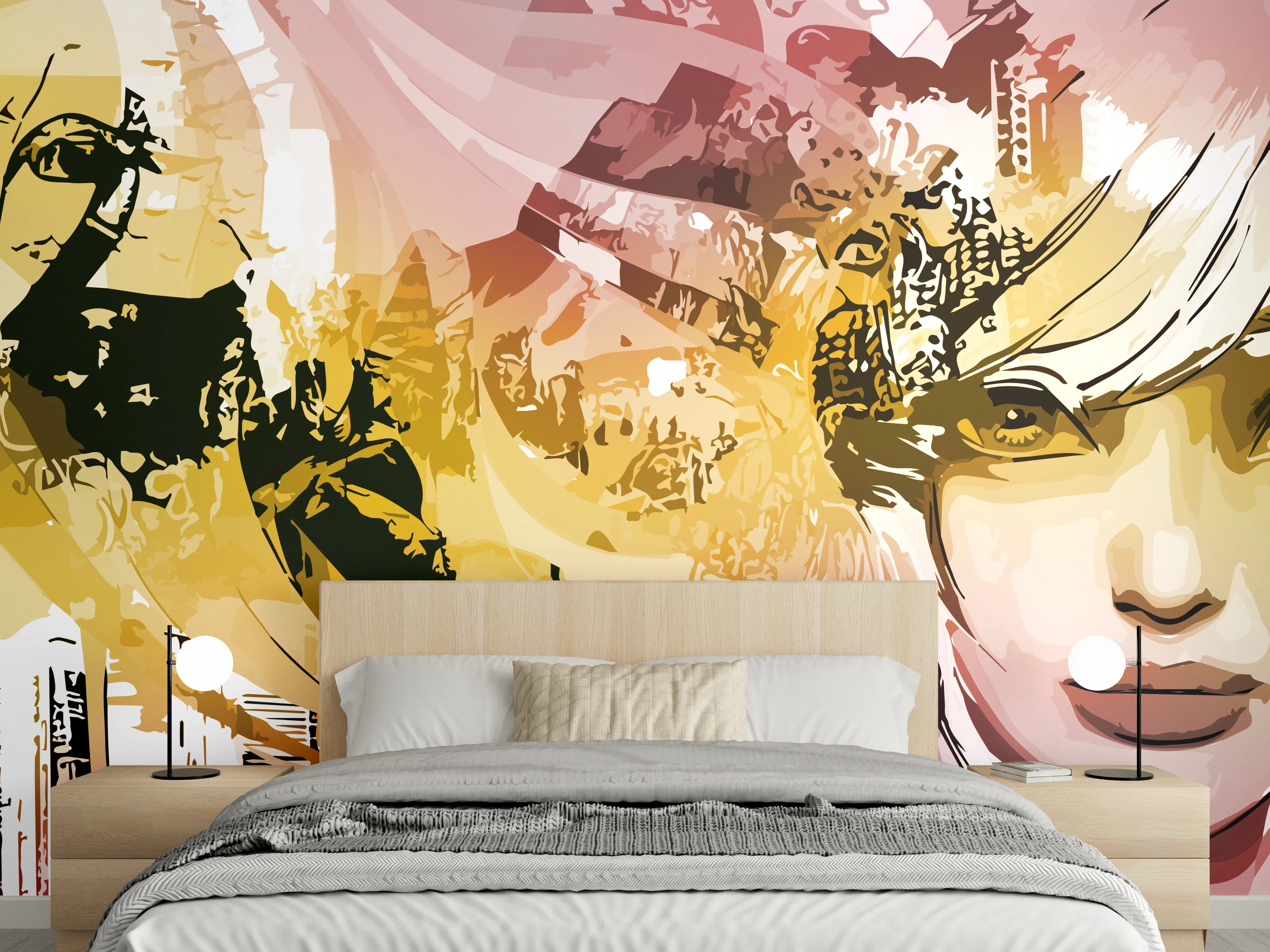 Wandverkleidung Schlafzimmer - Fantasievolle Illustration Frau Modern Pop Art