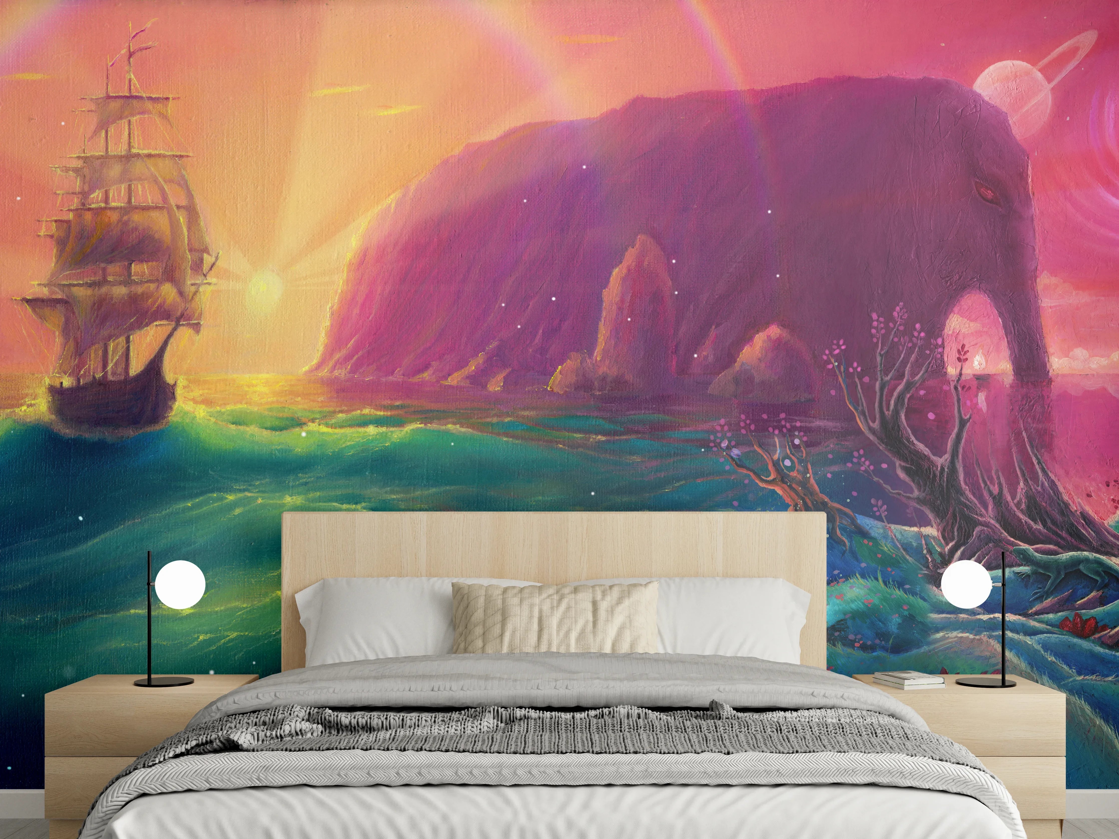 Wandverkleidung Schlafzimmer - Fantasy Ölgemälde-Sonnenuntergang Meer