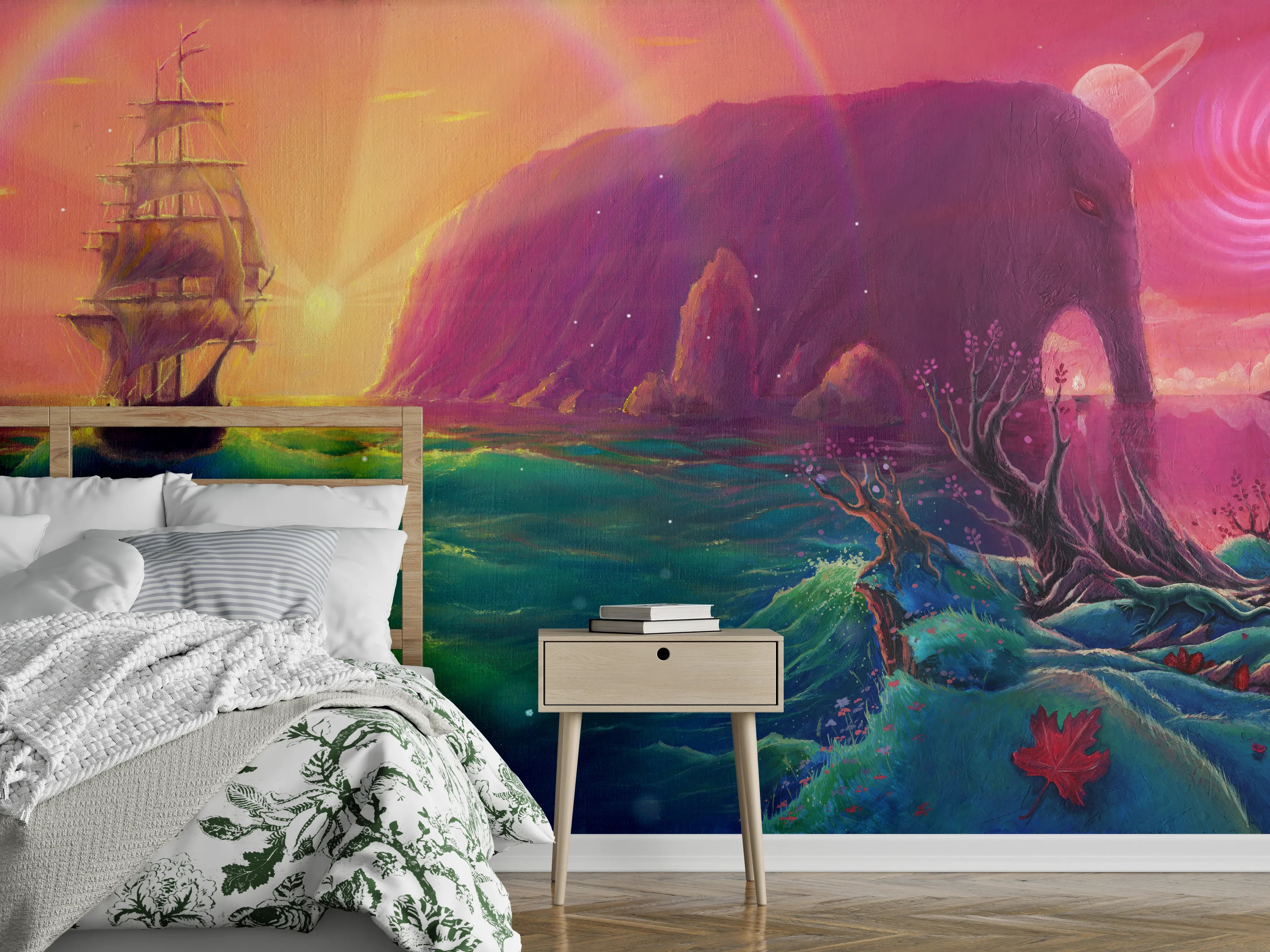 Wandverkleidung Schlafzimmer - Fantasy Ölgemälde-Sonnenuntergang Meer