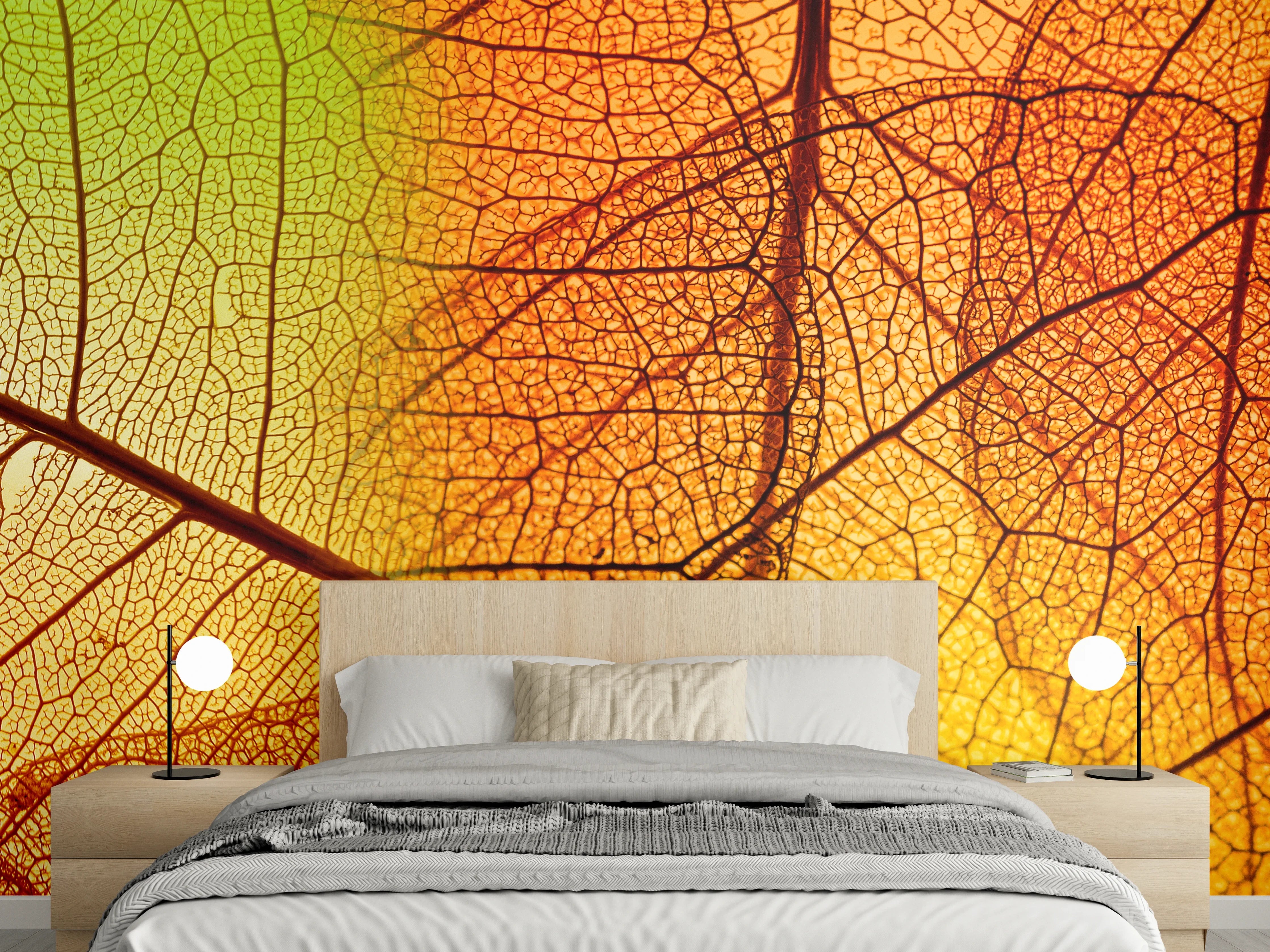Wandverkleidung Schlafzimmer - Farbenfrohe Blätterstruktur als Wanddeko
