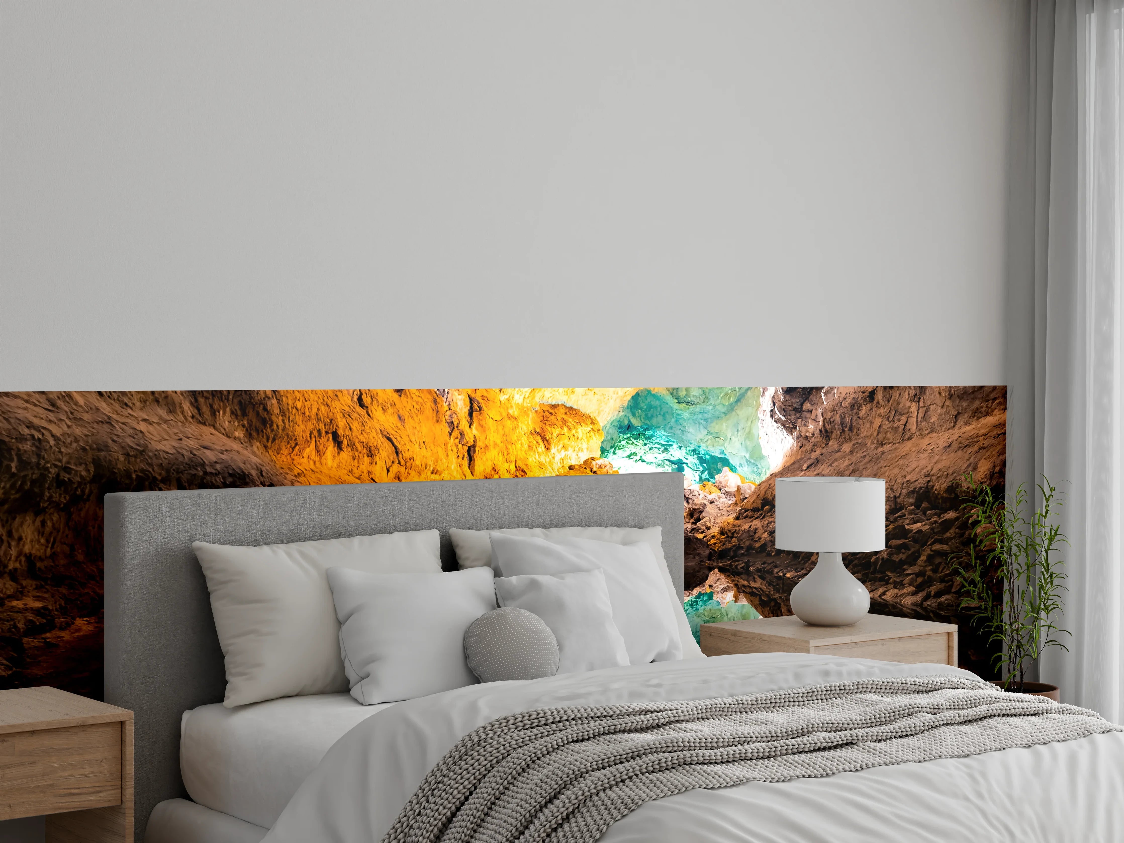 Wandverkleidung Schlafzimmer - Farbenfrohe Lavahöhle mit Spiegelung