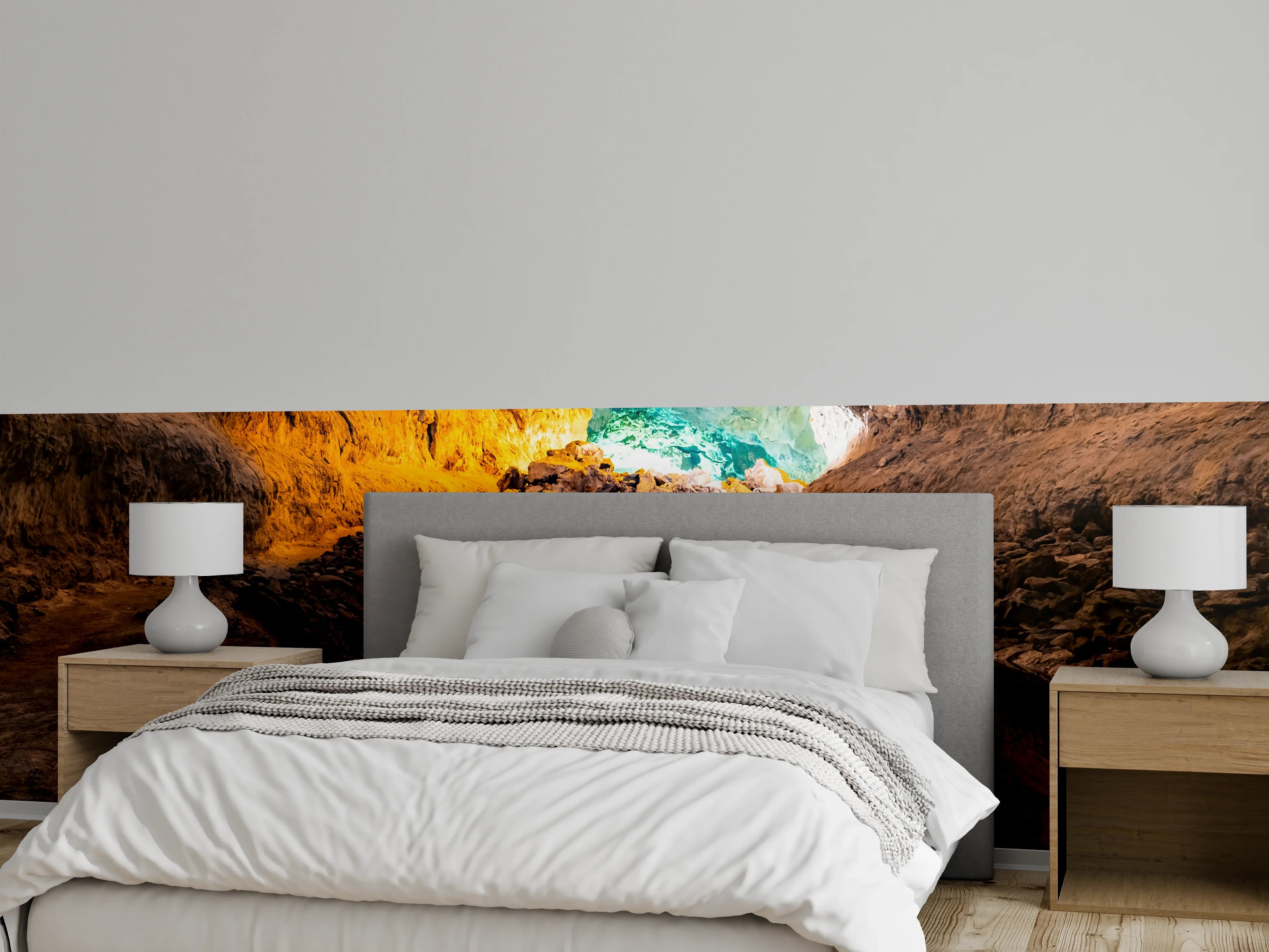 Wandverkleidung Schlafzimmer - Farbenfrohe Lavahöhle mit Spiegelung