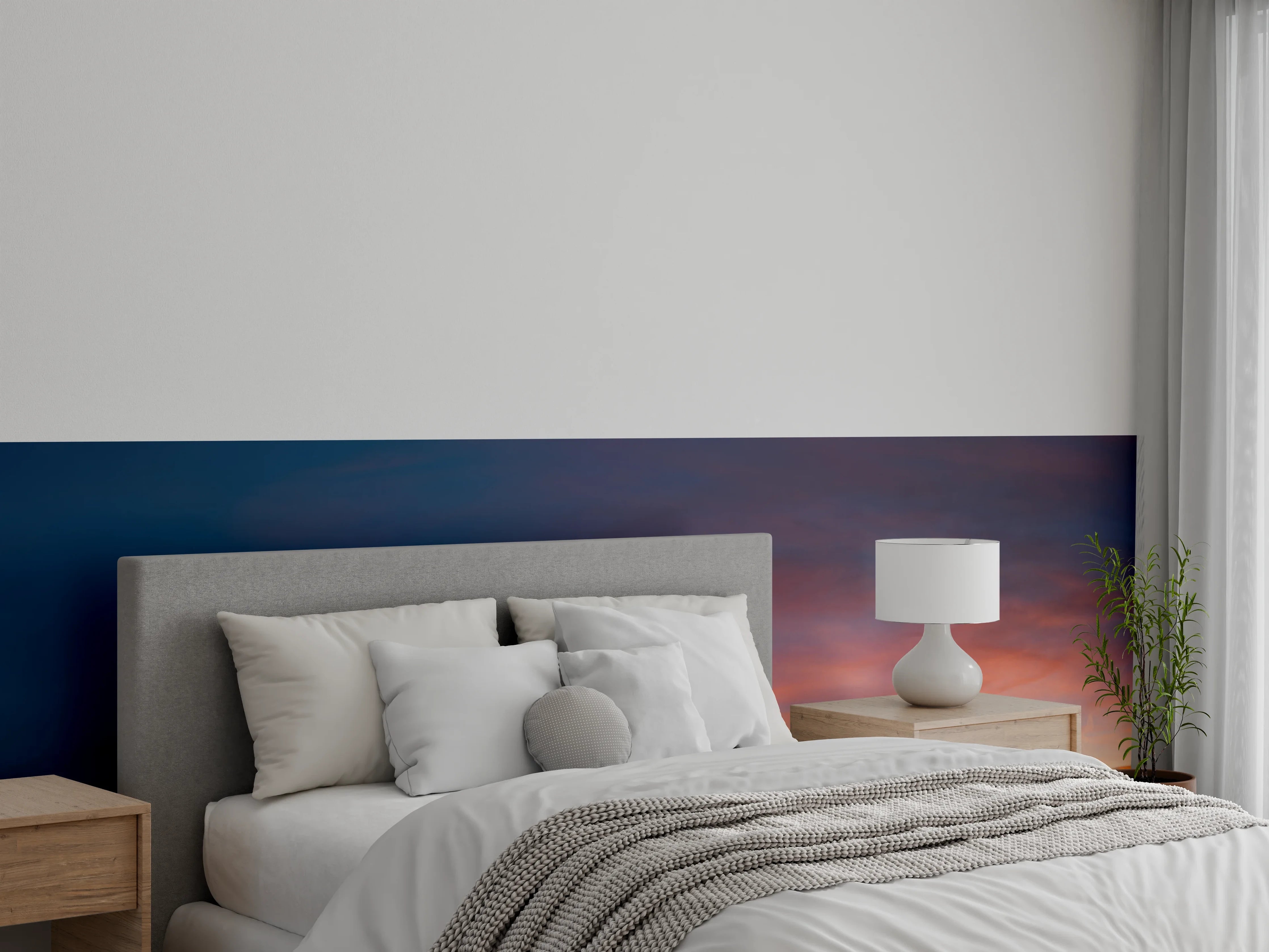 Wandverkleidung Schlafzimmer - Farbenfroher Sonnenuntergang über dem Horizont