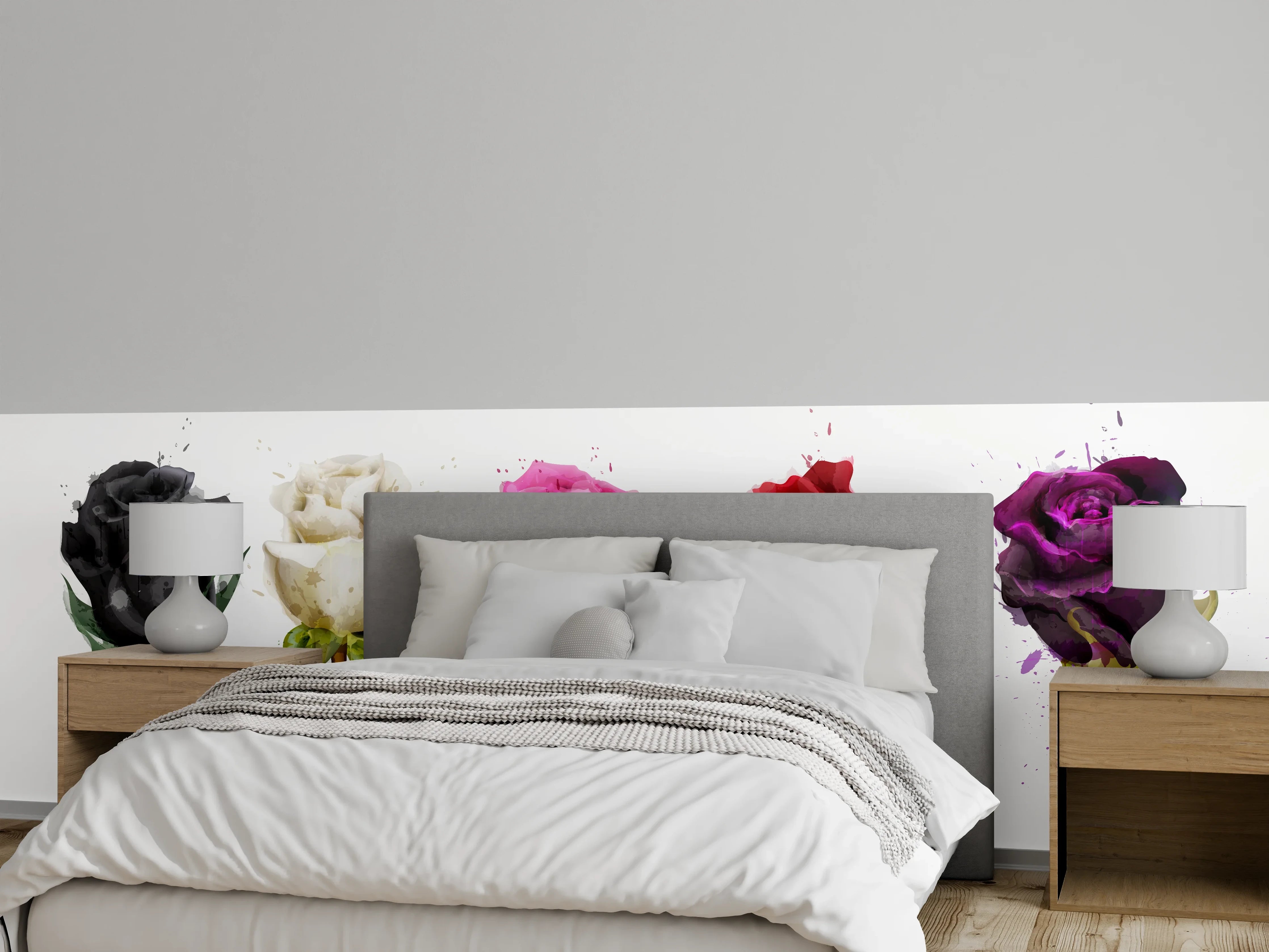 Wandverkleidung Schlafzimmer - Farbenpracht Rosen Tropfen