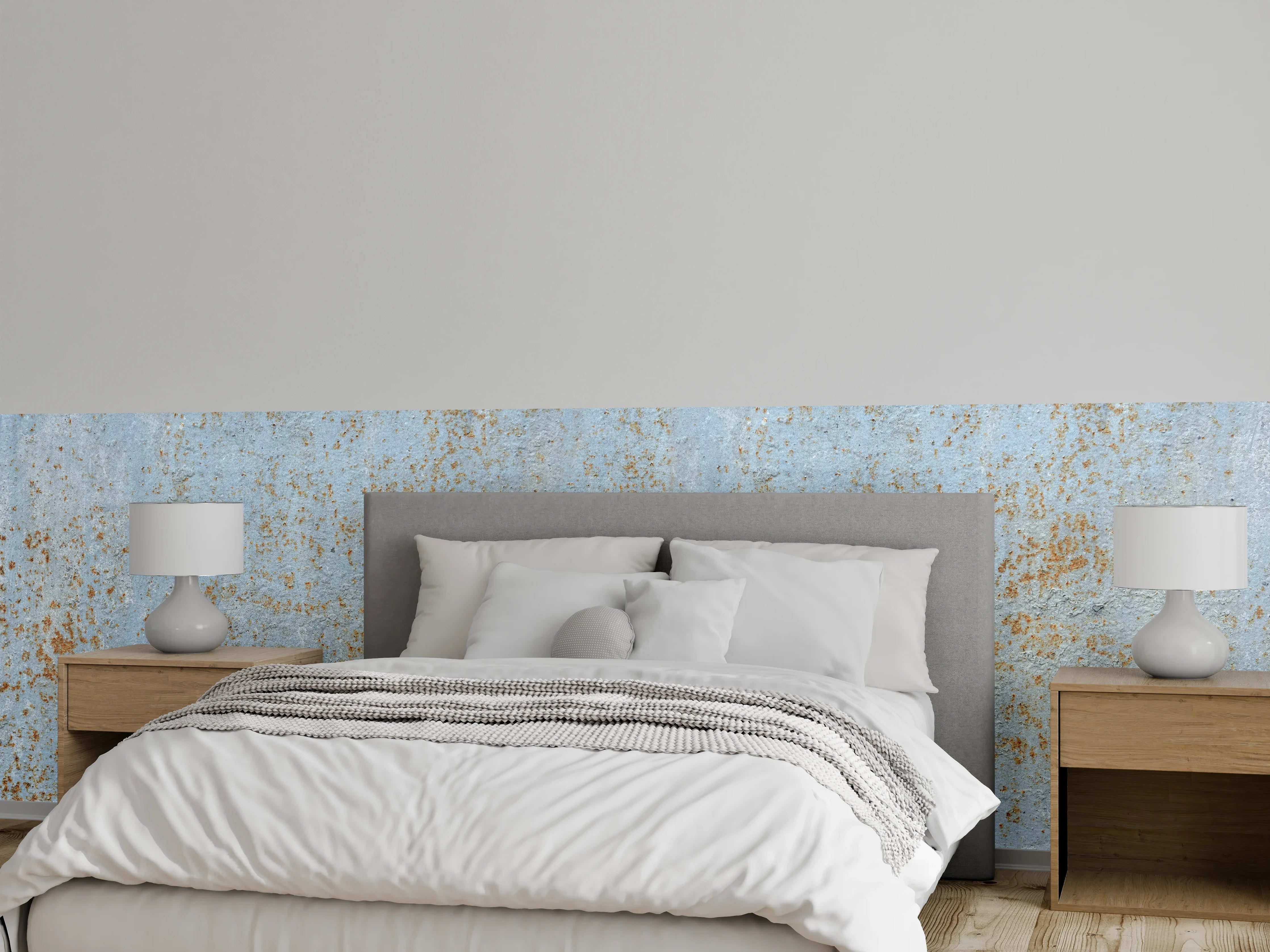 Wandverkleidung Schlafzimmer - Farbflocken auf rostigem Metallblech