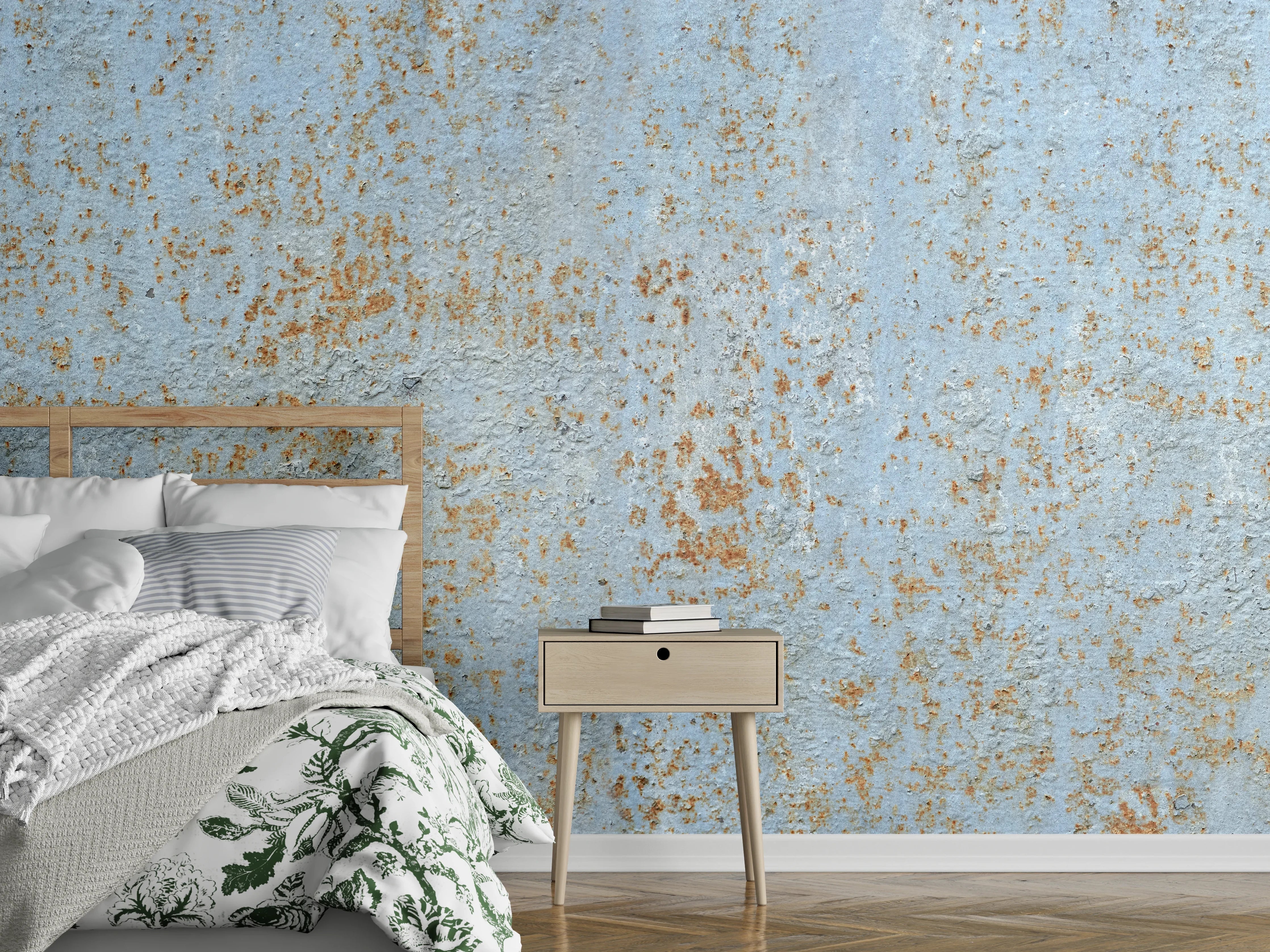 Wandverkleidung Schlafzimmer - Farbflocken auf rostigem Metallblech