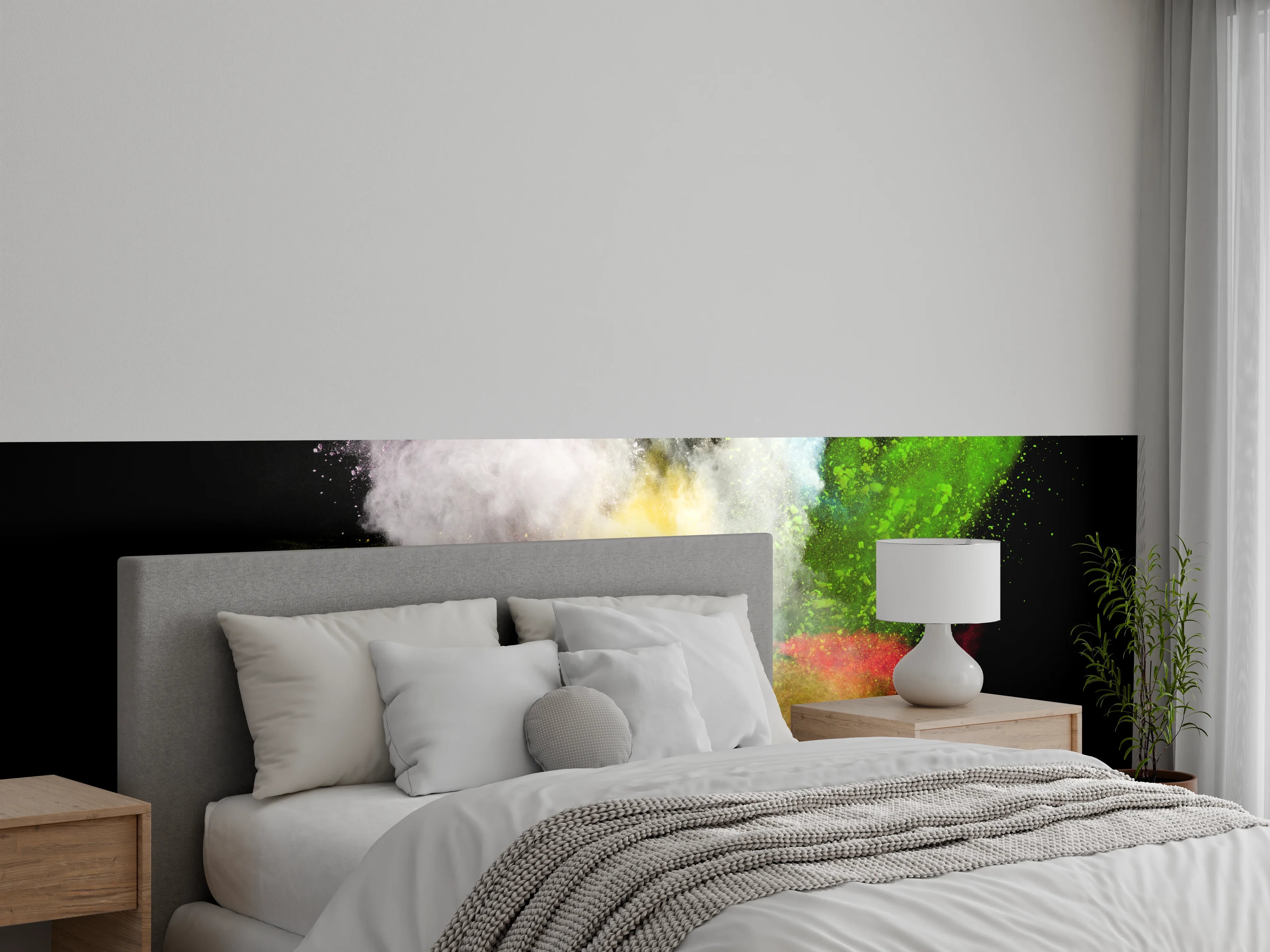 Wandverkleidung Schlafzimmer - Farbspritzer Explosion Abstrakt Bunt
