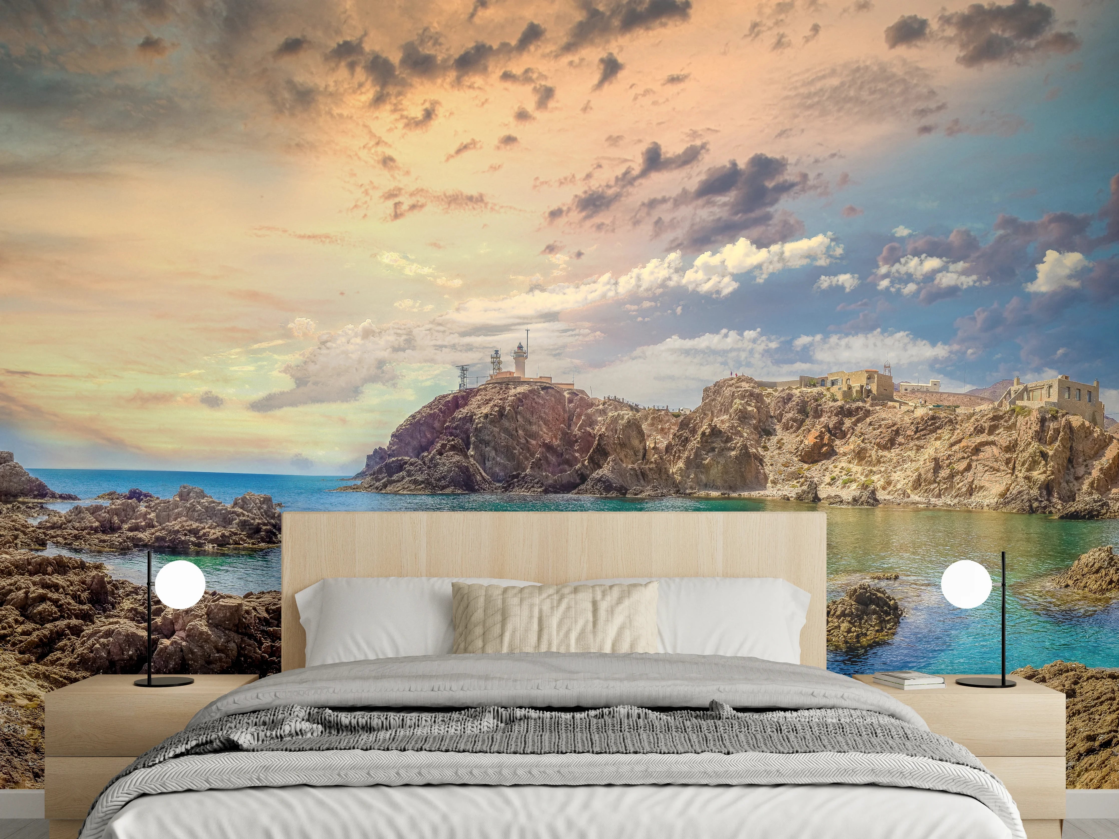 Wandverkleidung Schlafzimmer - Faszinierende Felsenküste am türkisblauen Meer