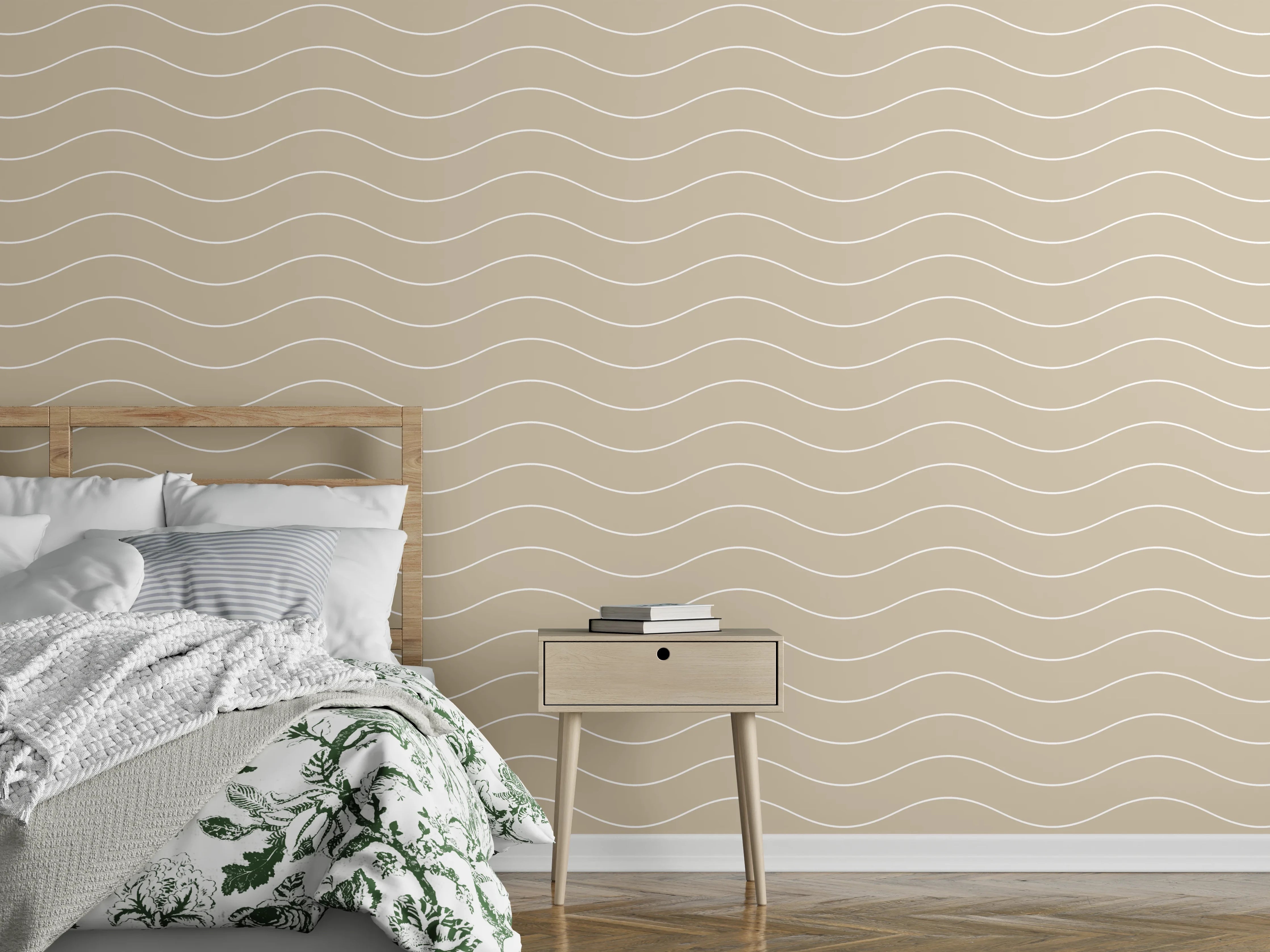 Wandverkleidung Schlafzimmer - Feine Wellenstruktur in Beige