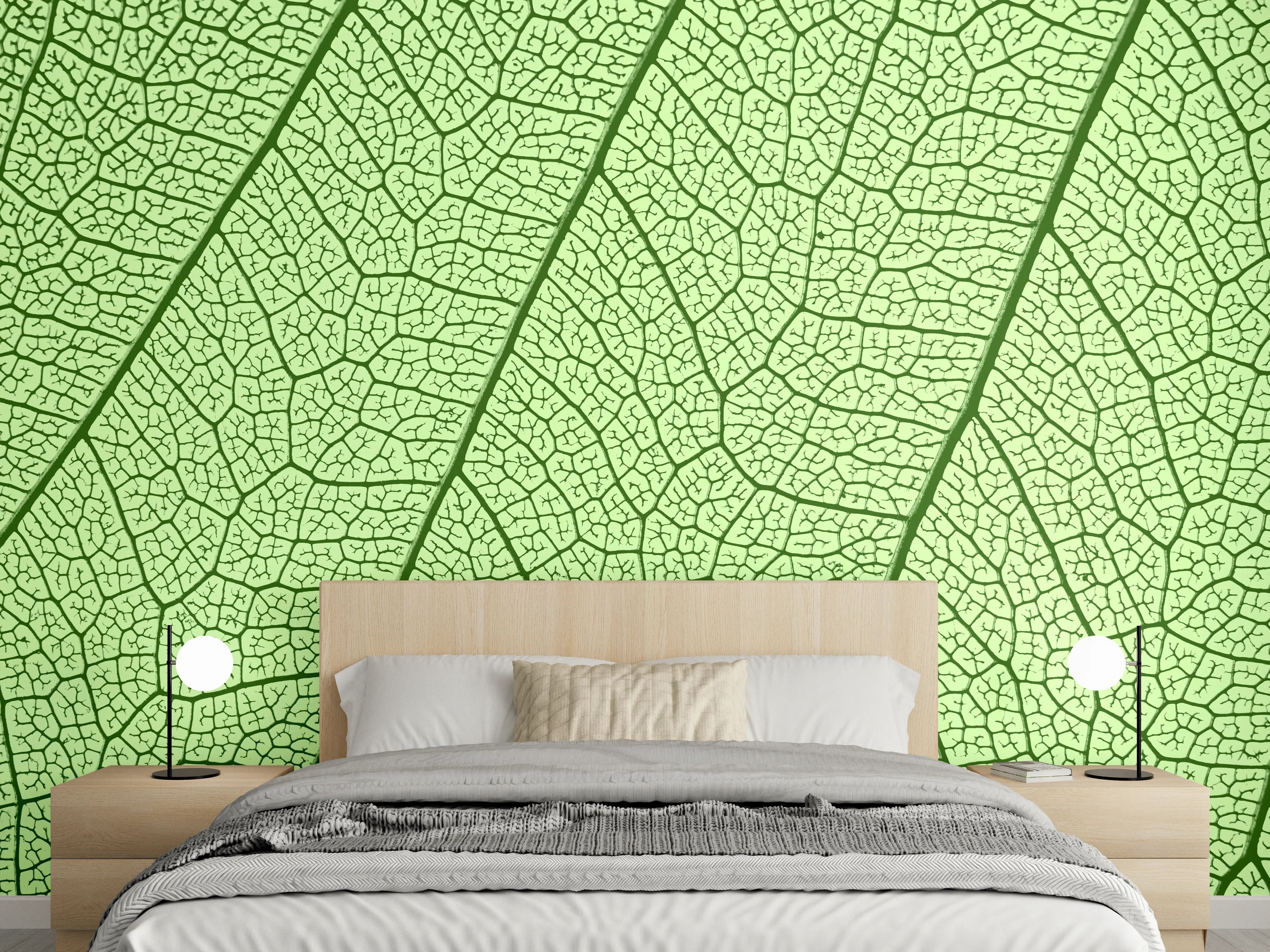Wandverkleidung Schlafzimmer - Feine grüne Blattstruktur Naturmuster