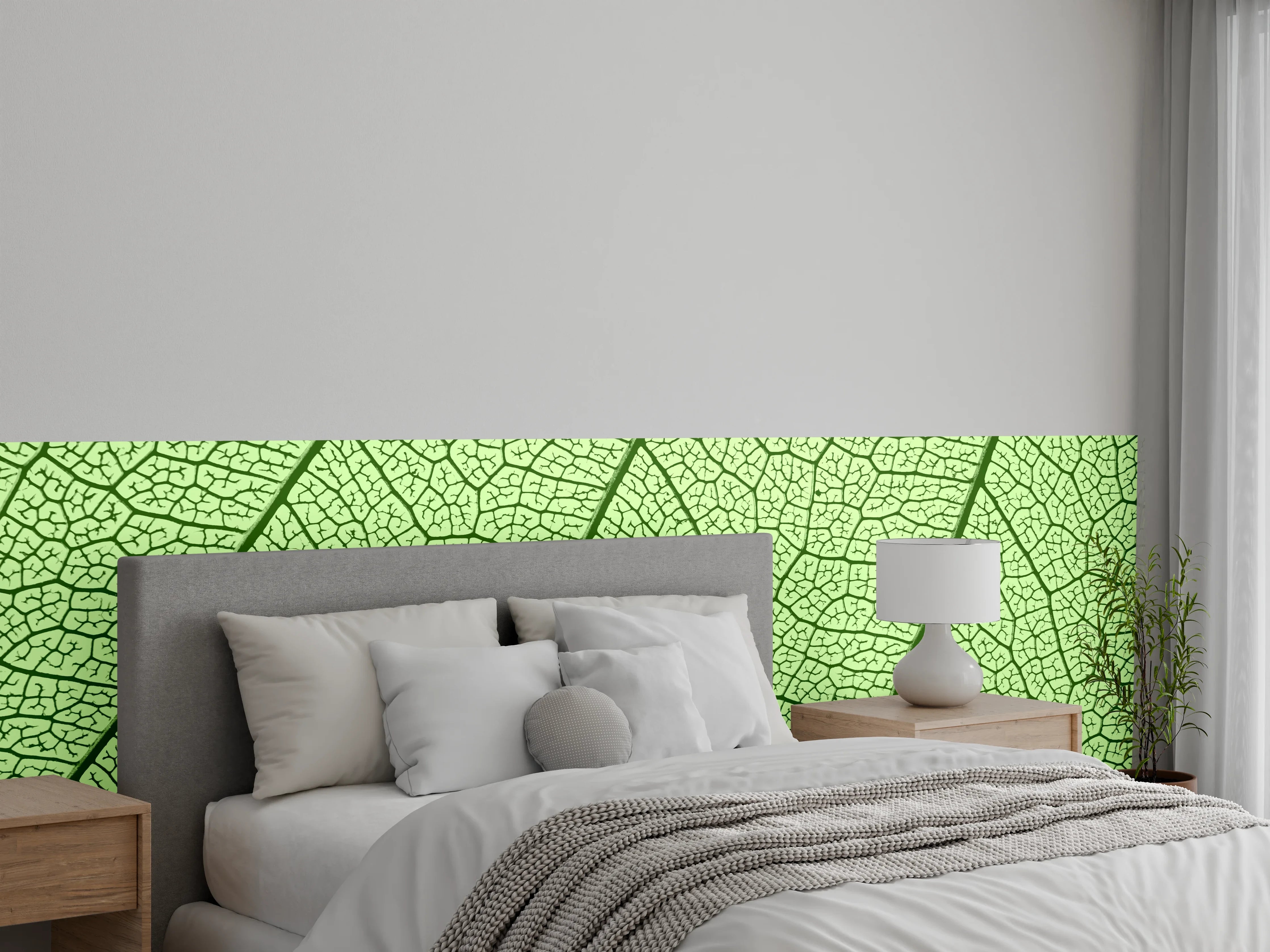 Wandverkleidung Schlafzimmer - Feine grüne Blattstruktur Naturmuster