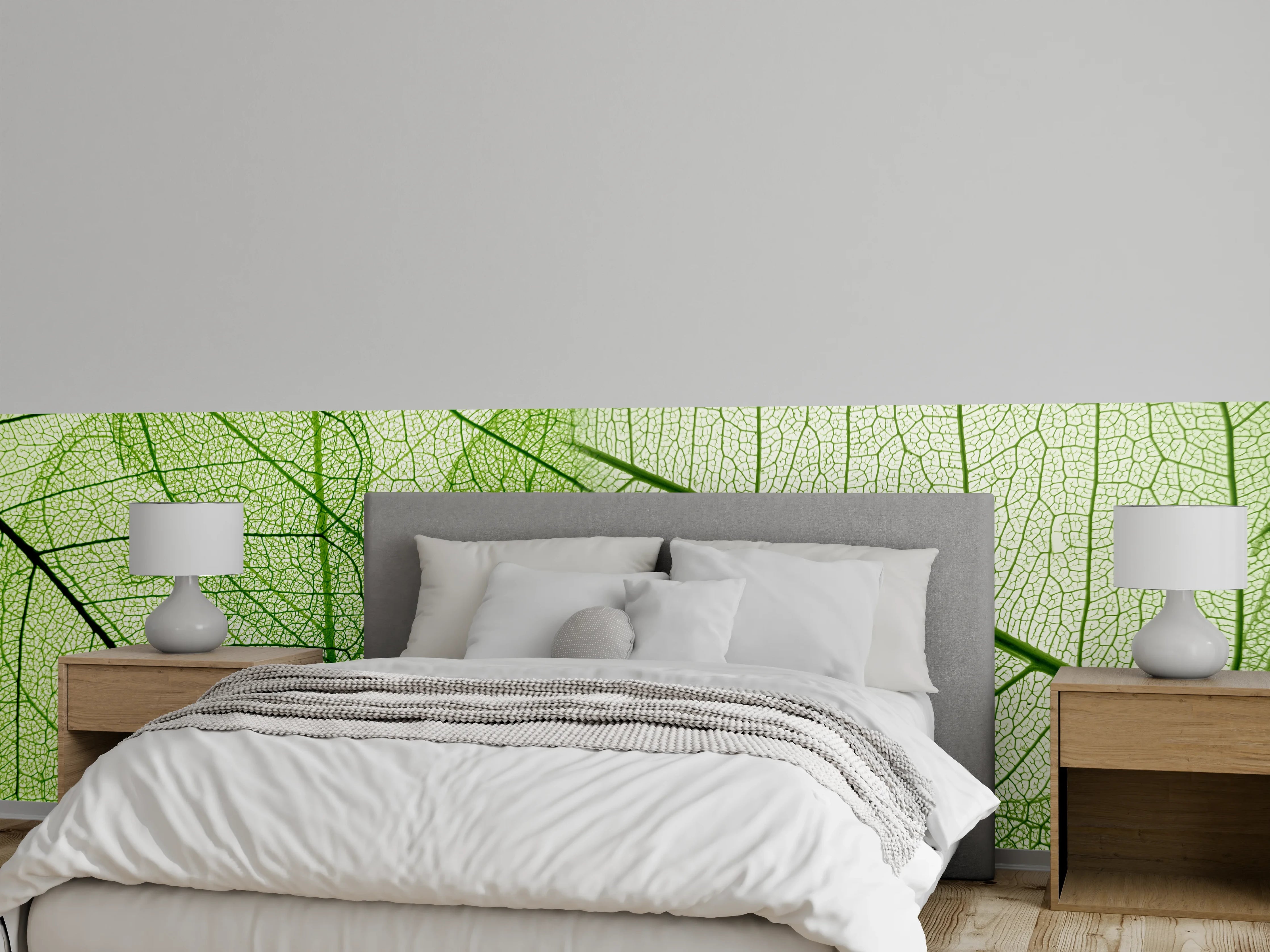 Wandverkleidung Schlafzimmer - Feine grüne Blattstrukturen Naturmotiv
