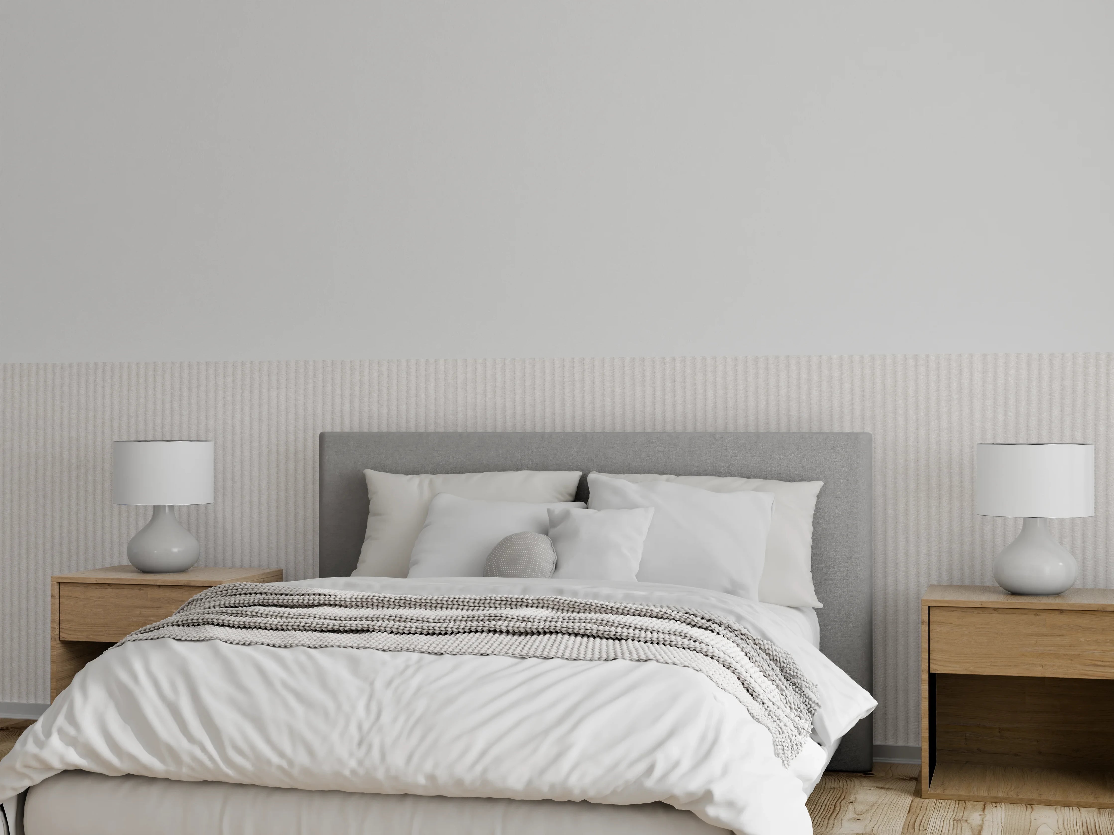 Wandverkleidung Schlafzimmer - Feine weiße Struktur mit dezentem Grau