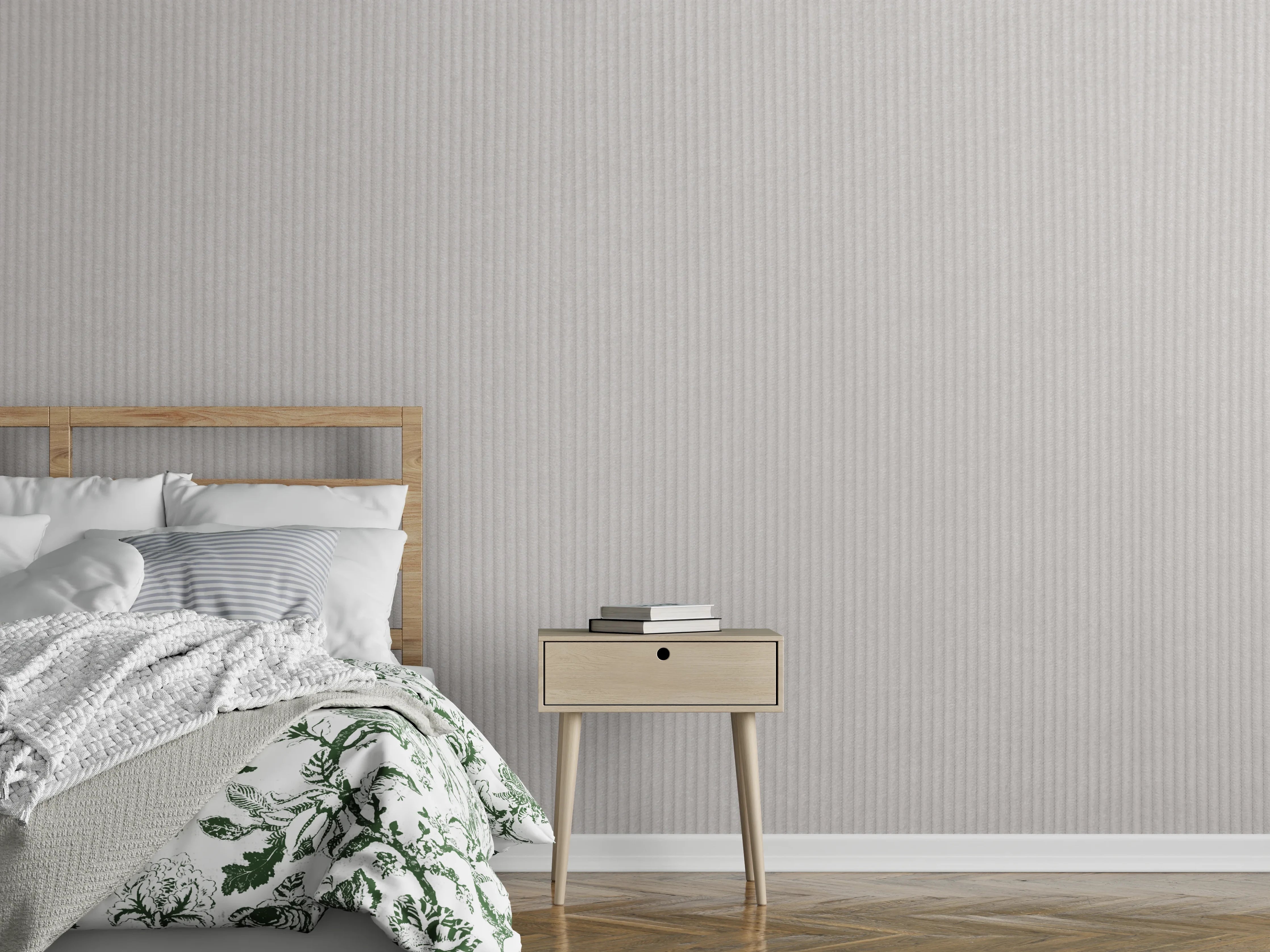 Wandverkleidung Schlafzimmer - Feine weiße Struktur mit dezentem Grau