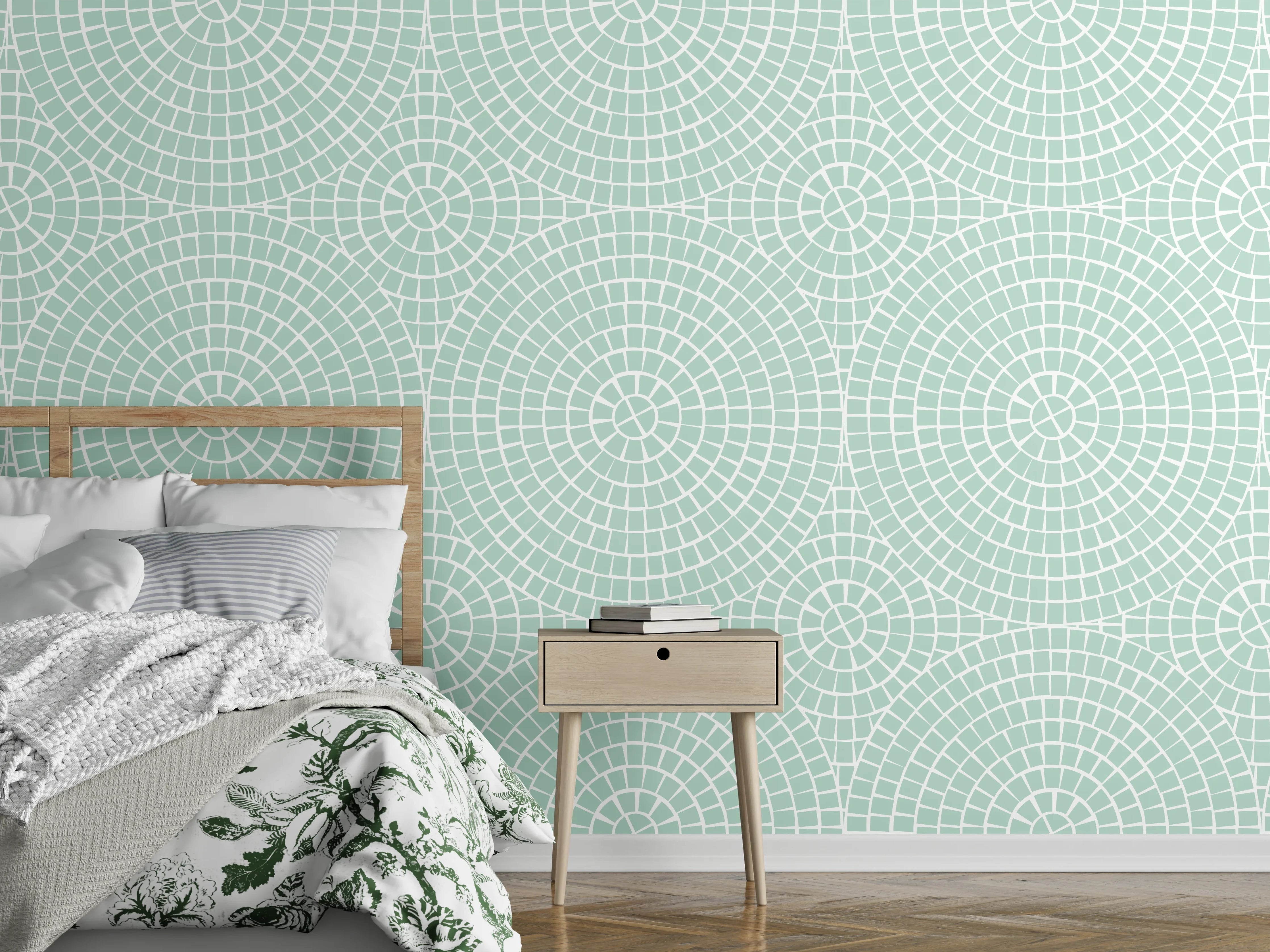 Wandverkleidung Schlafzimmer - Feines Linienmuster in Mintgrün