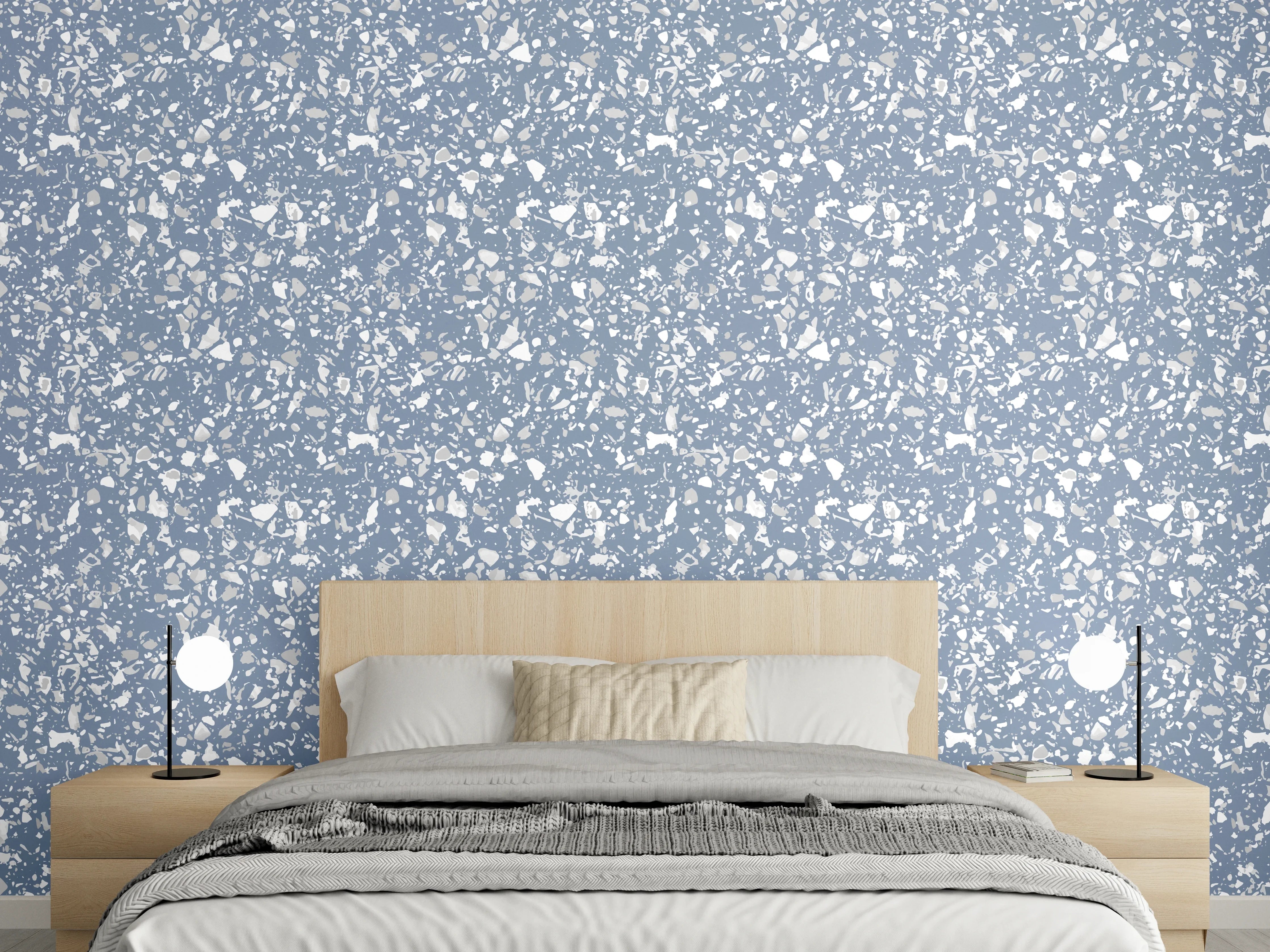 Wandverkleidung Schlafzimmer - Feines florales Muster in Blau-Weiß