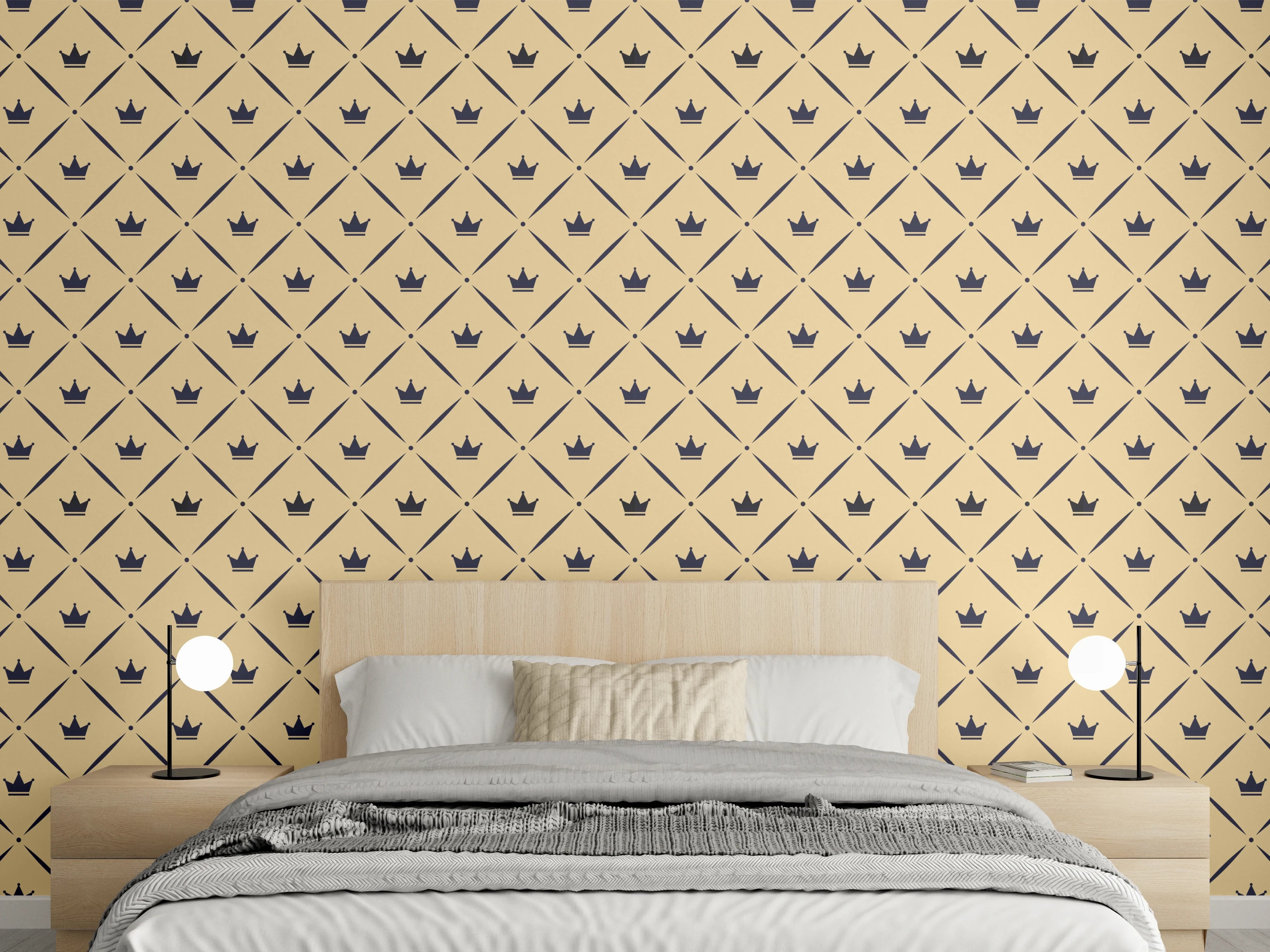 Wandverkleidung Schlafzimmer - Feines geometrisches Muster in Gold und Grautönen