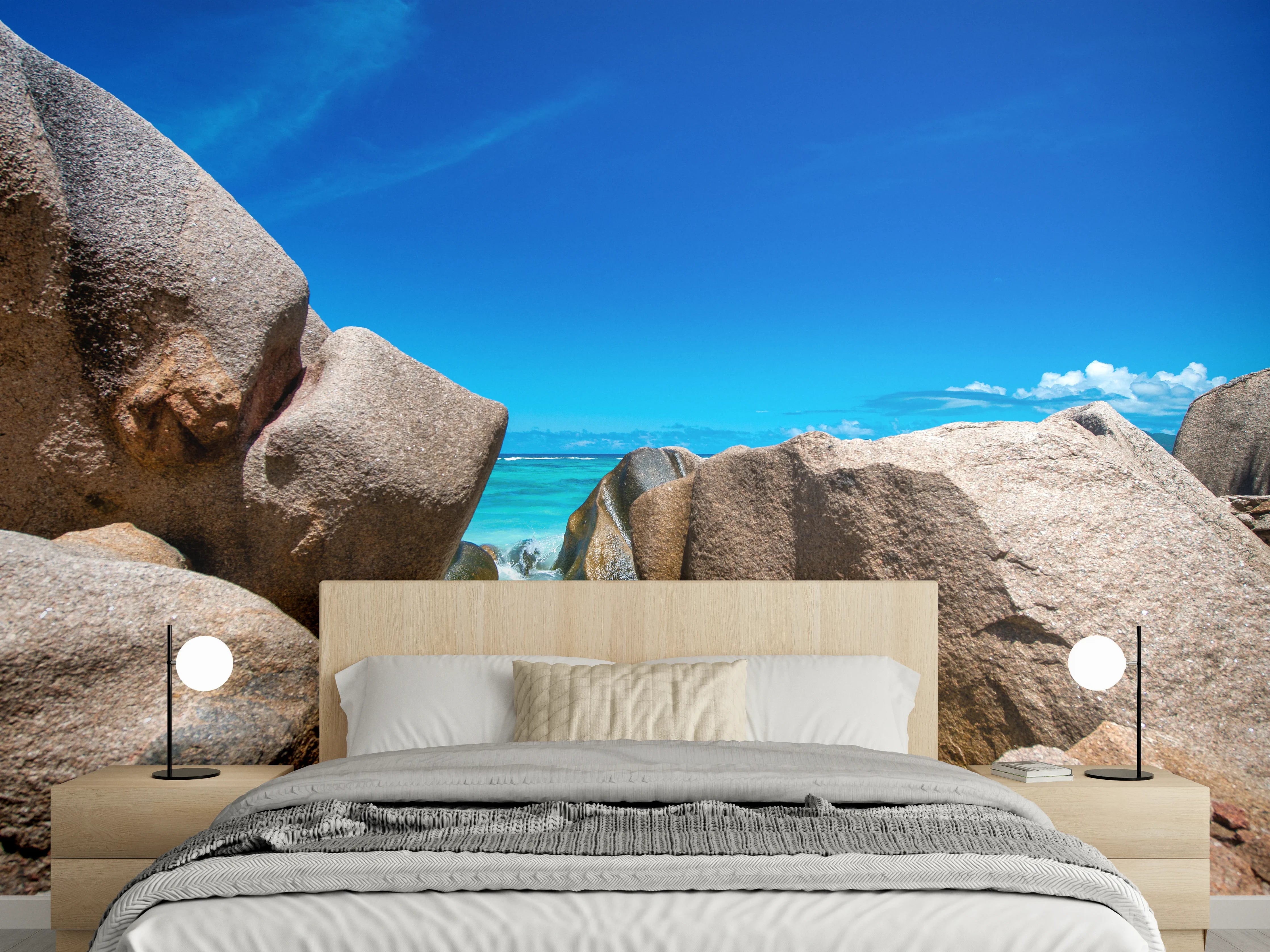 Wandverkleidung Schlafzimmer - Felsen am tropischen Traumstrand