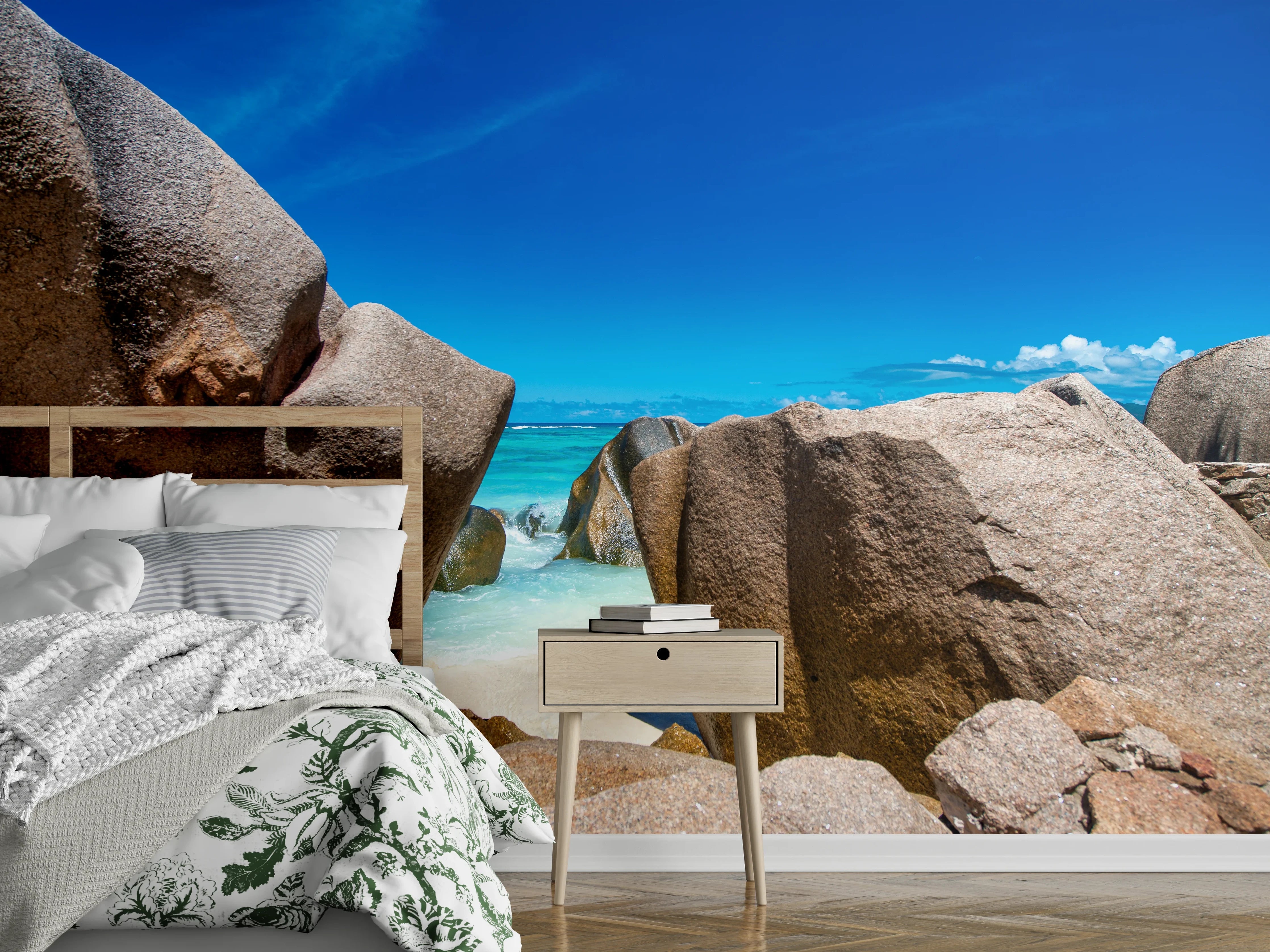 Wandverkleidung Schlafzimmer - Felsen am tropischen Traumstrand