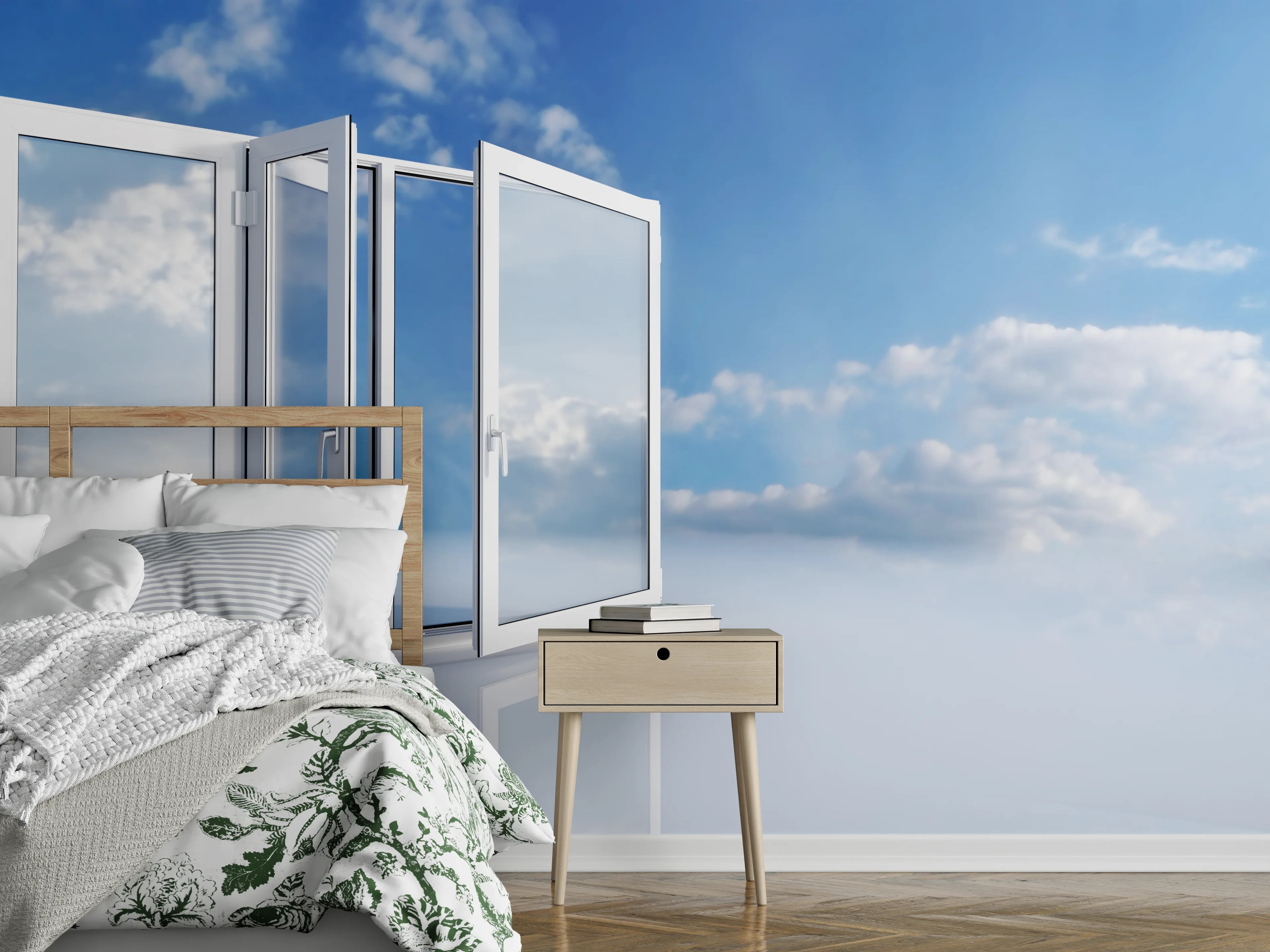 Wandverkleidung Schlafzimmer - Fenster über dem Himmel