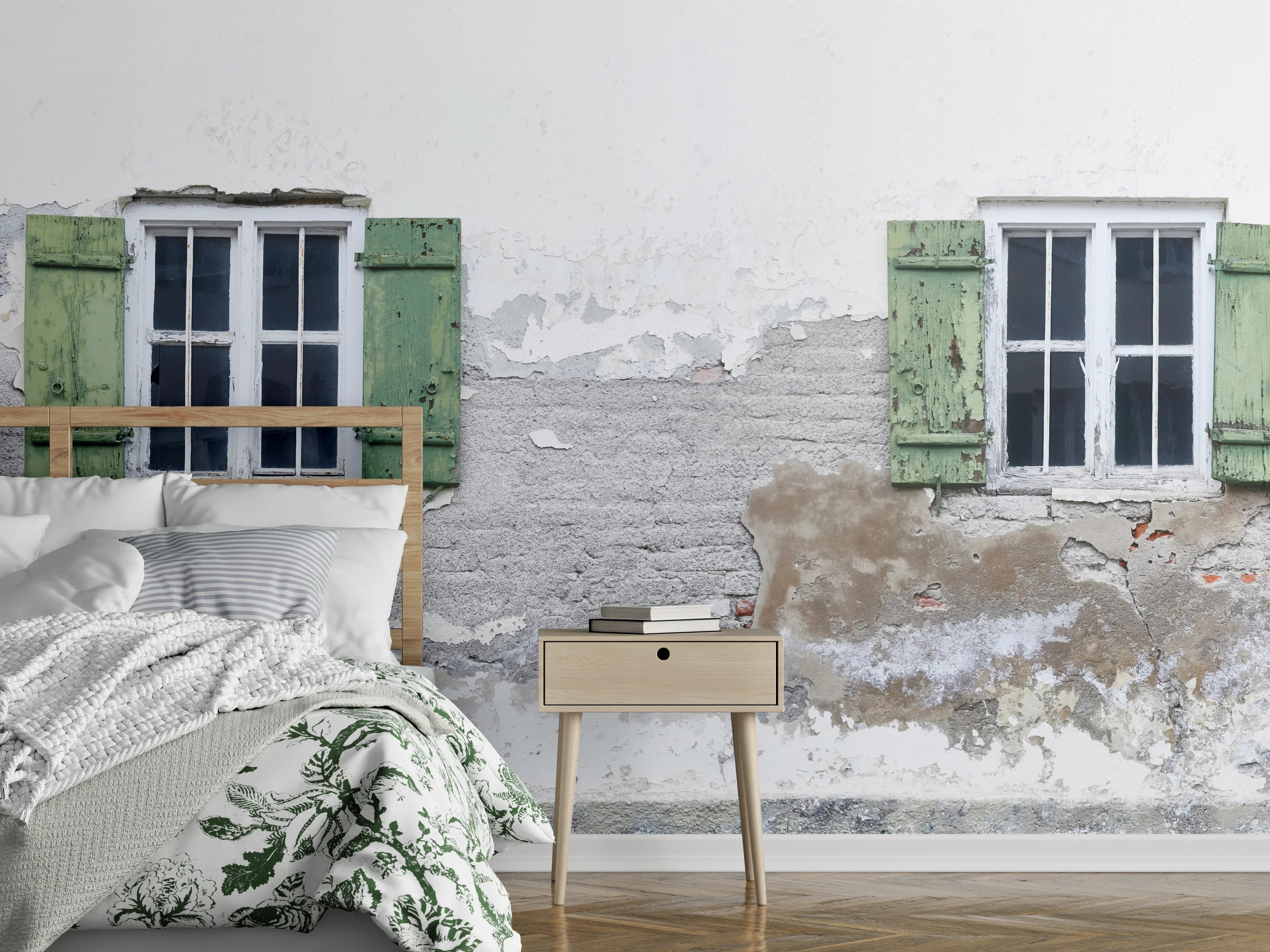 Wandverkleidung Schlafzimmer - Fensterrahmen einer veralteten Hauswand