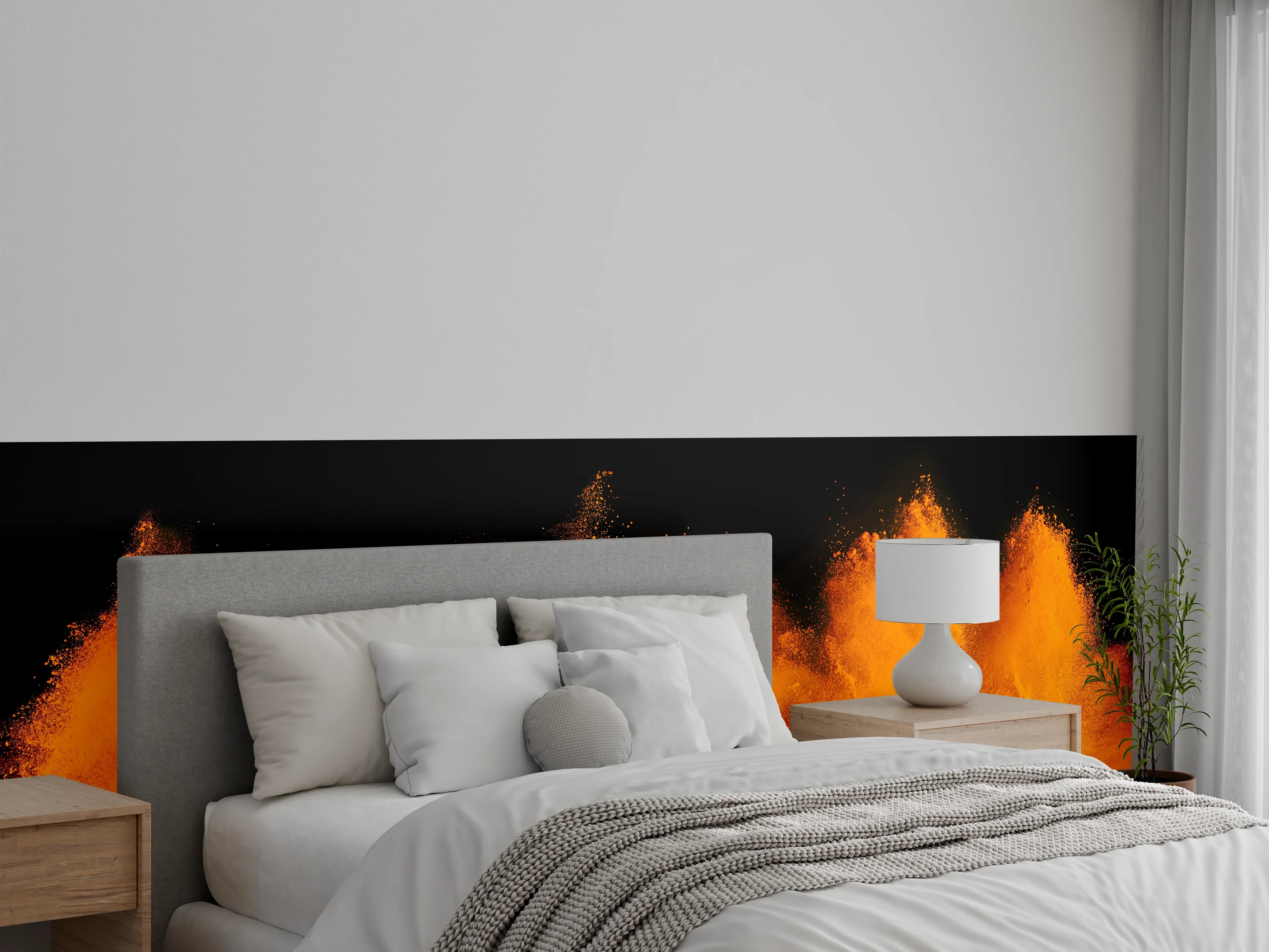 Wandverkleidung Schlafzimmer - Feurige Farbpulver Explosion Kunstmotiv