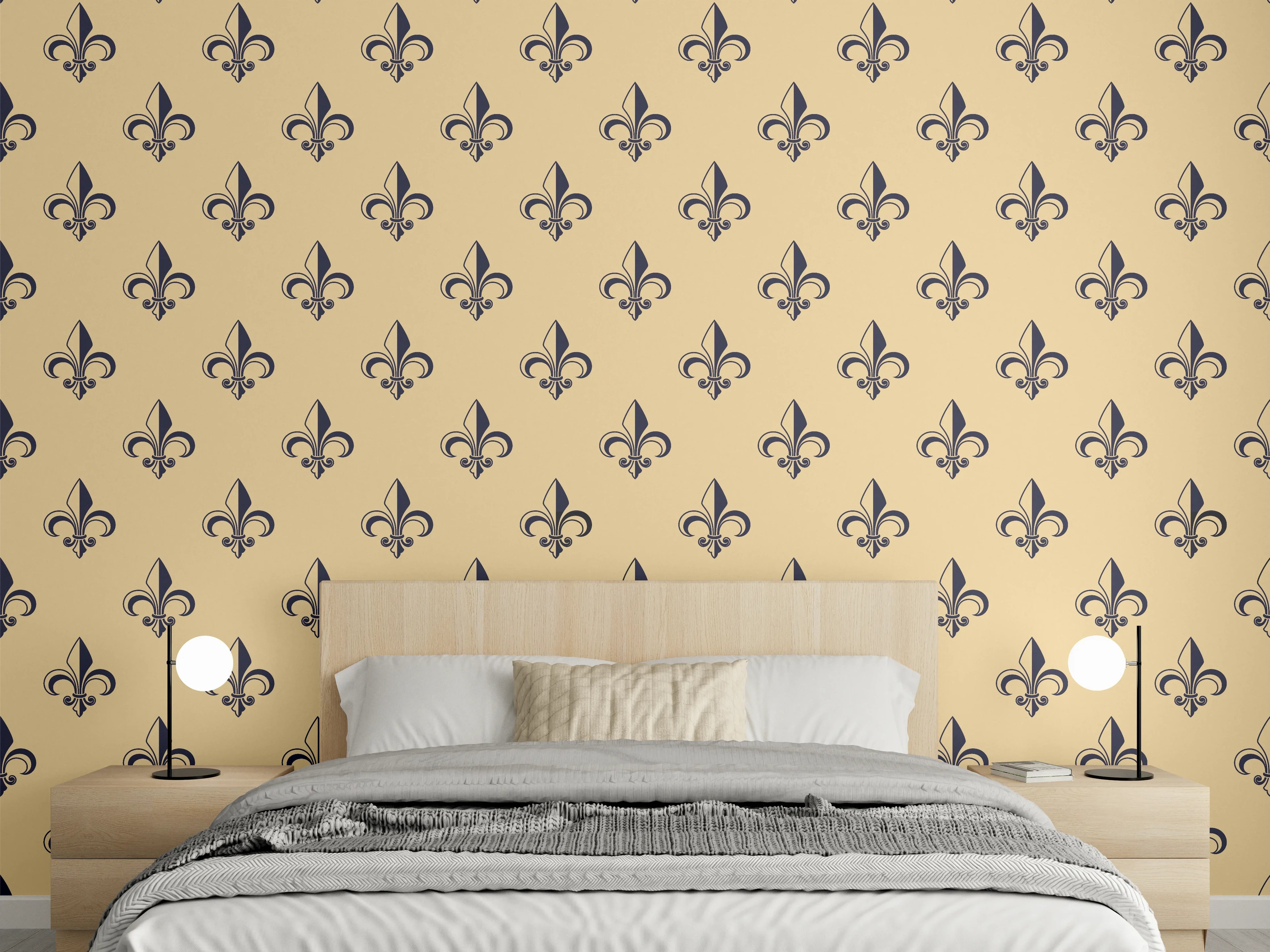 Wandverkleidung Schlafzimmer - Fleur-de-Lis Muster Beige Braun
