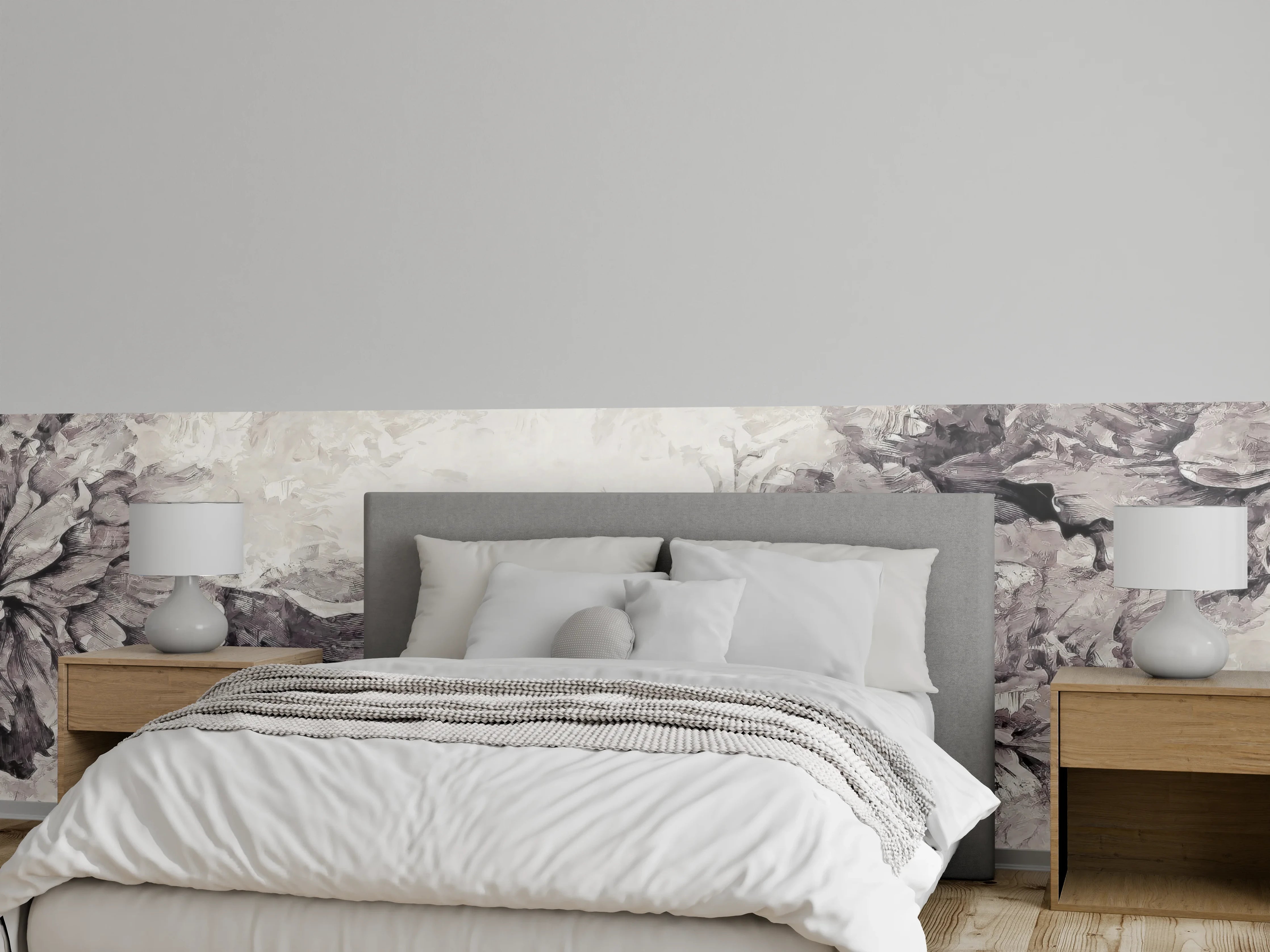 Wandverkleidung Schlafzimmer - Floral Grau Abstrakte Textur