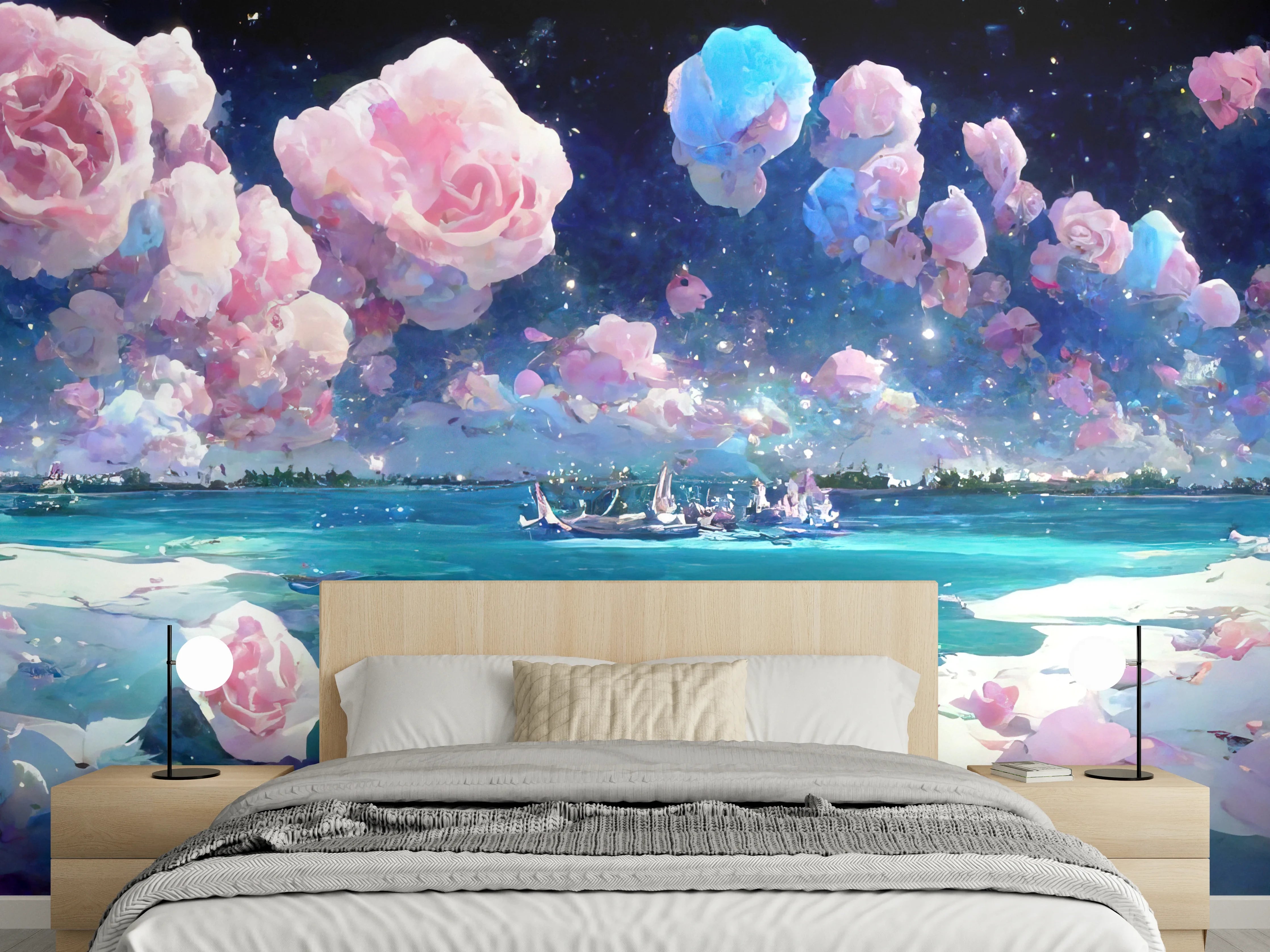 Wandverkleidung Schlafzimmer - Florale Traumwelt - Ozean