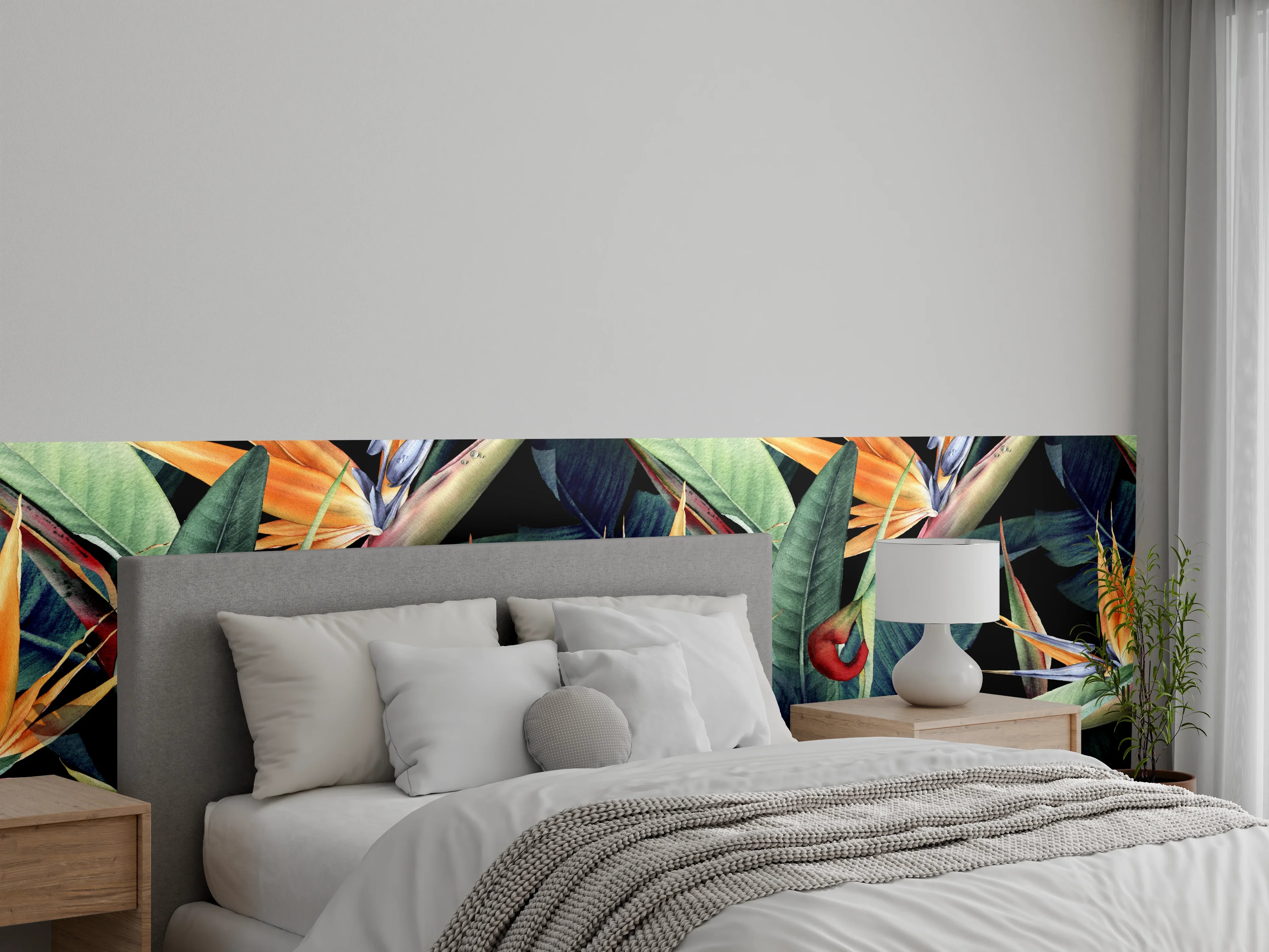 Wandverkleidung Schlafzimmer - Florales Blätter Muster