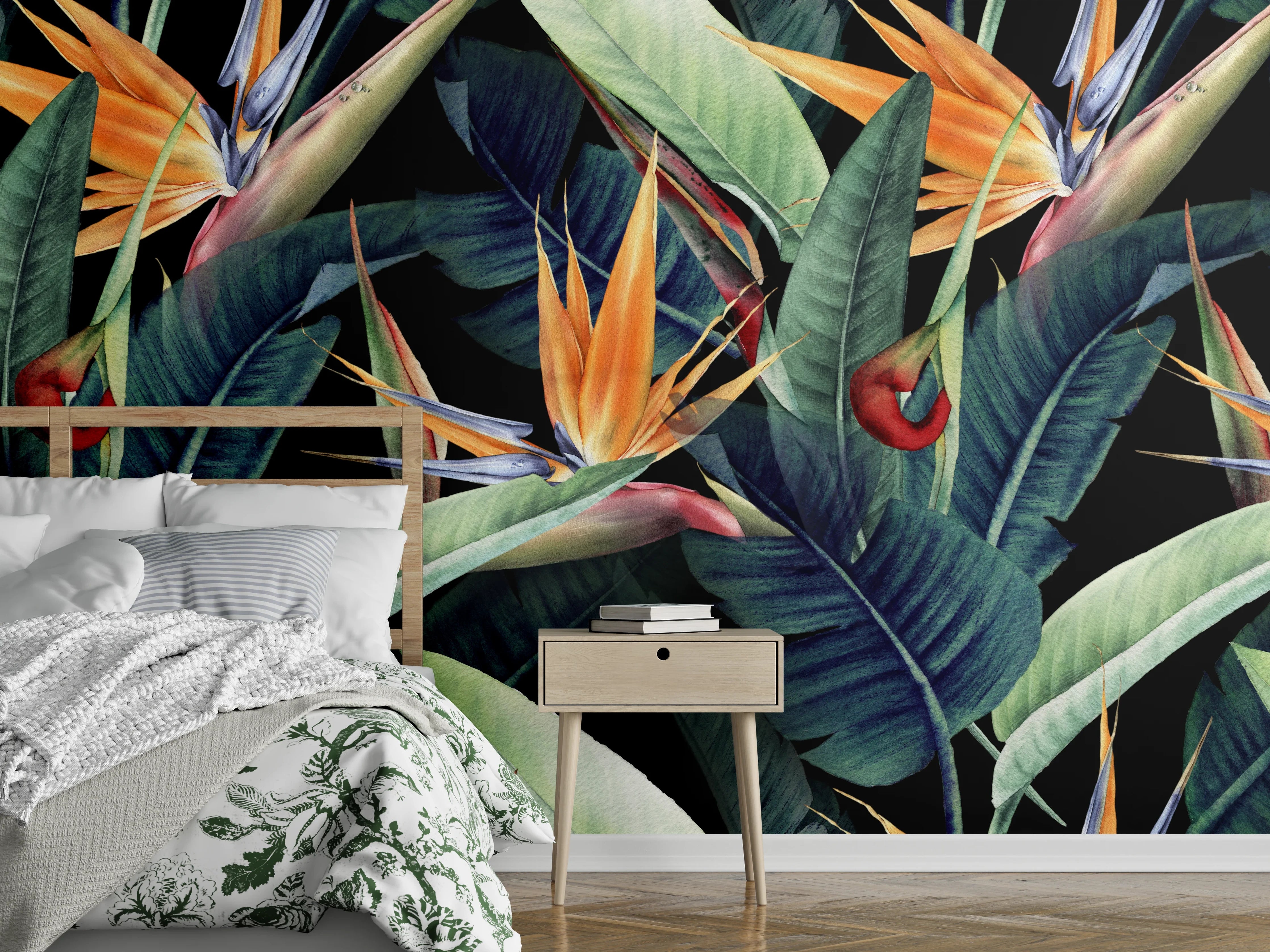 Wandverkleidung Schlafzimmer - Florales Blätter Muster