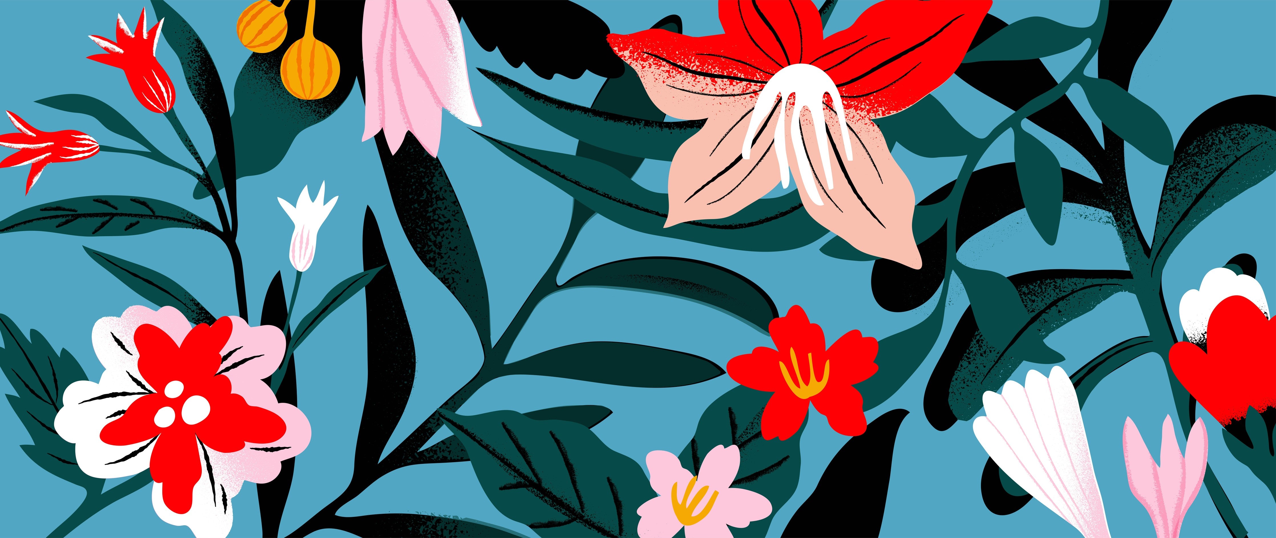 Wandverkleidung Schlafzimmer-Florales Blau-Rot Muster