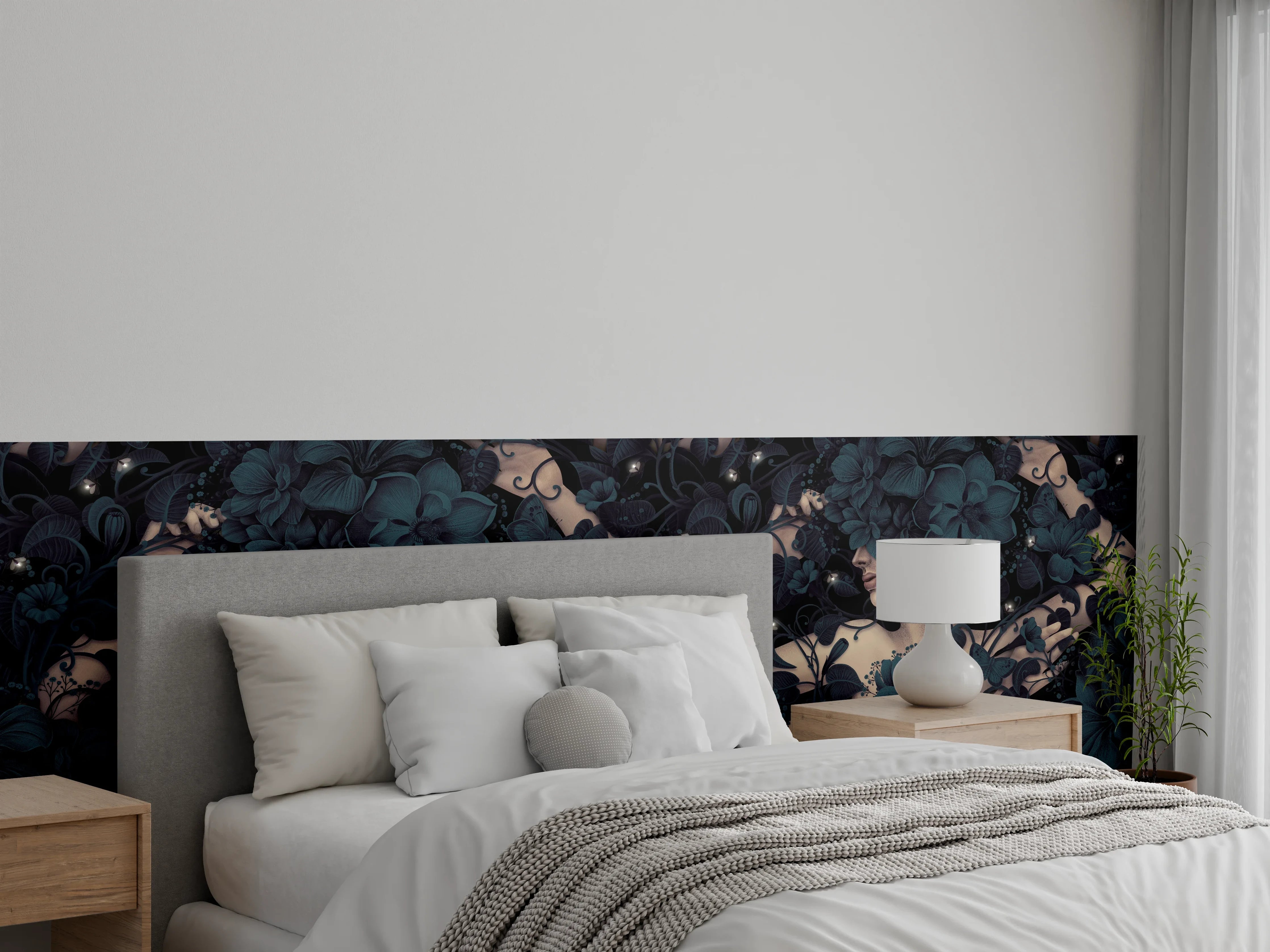 Wandverkleidung Schlafzimmer - Florales Damenmotiv im Art Deco Stil