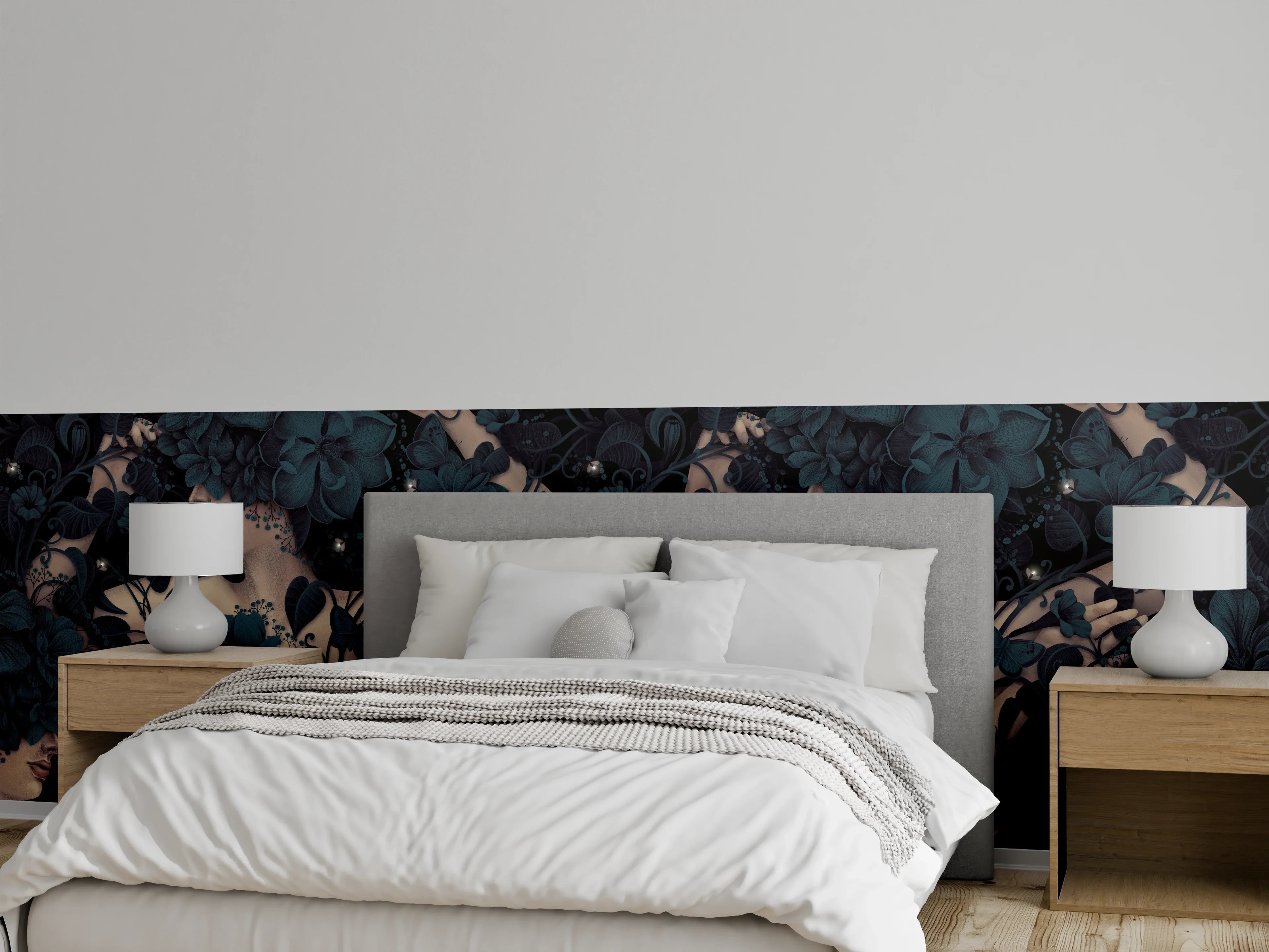 Wandverkleidung Schlafzimmer - Florales Damenmotiv im Art Deco Stil
