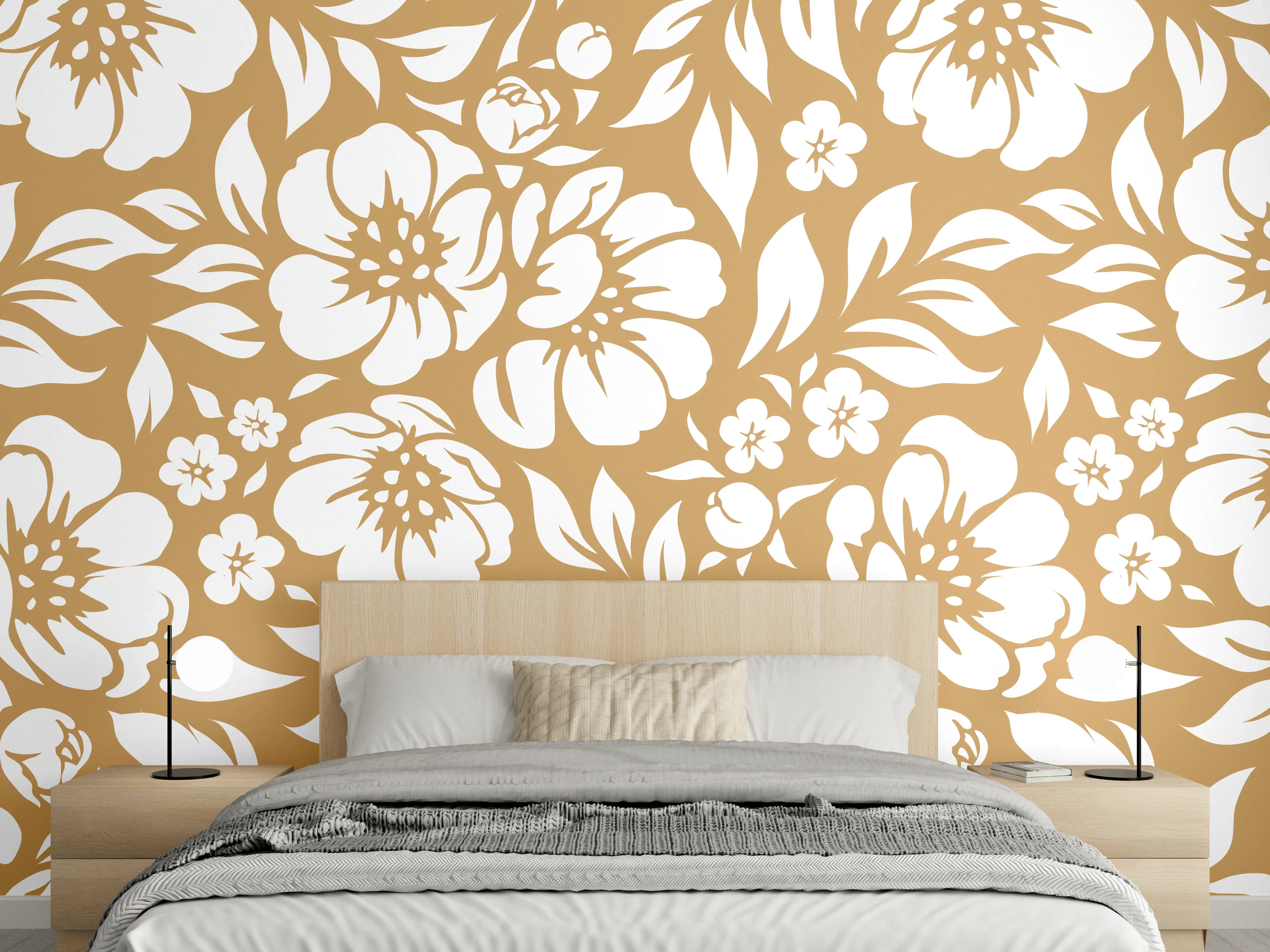 Wandverkleidung Schlafzimmer - Florales Muster Braun-Weiß zeitlos elegant