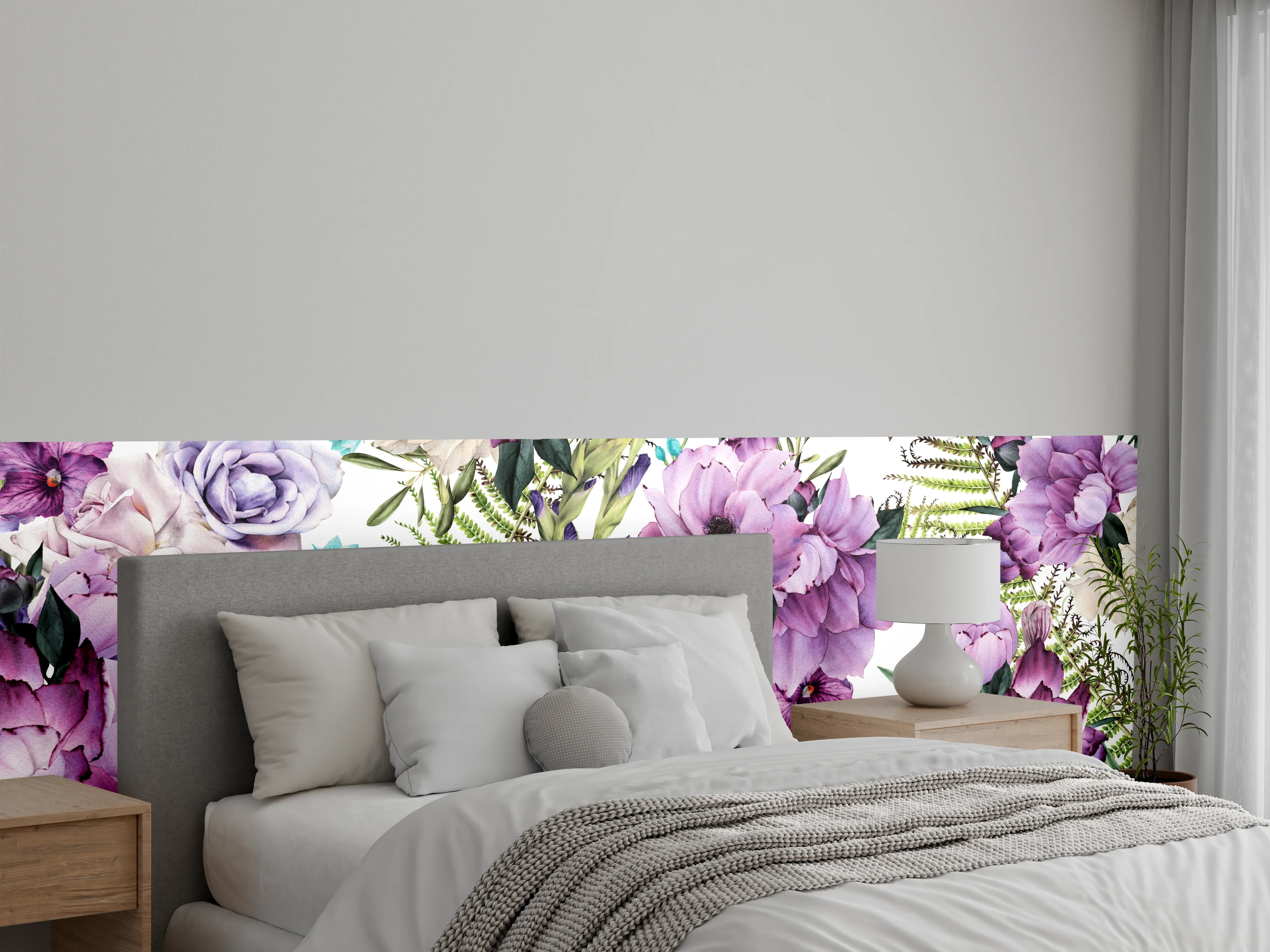 Wandverkleidung Schlafzimmer - Florales Muster Pastell Lila Grün
