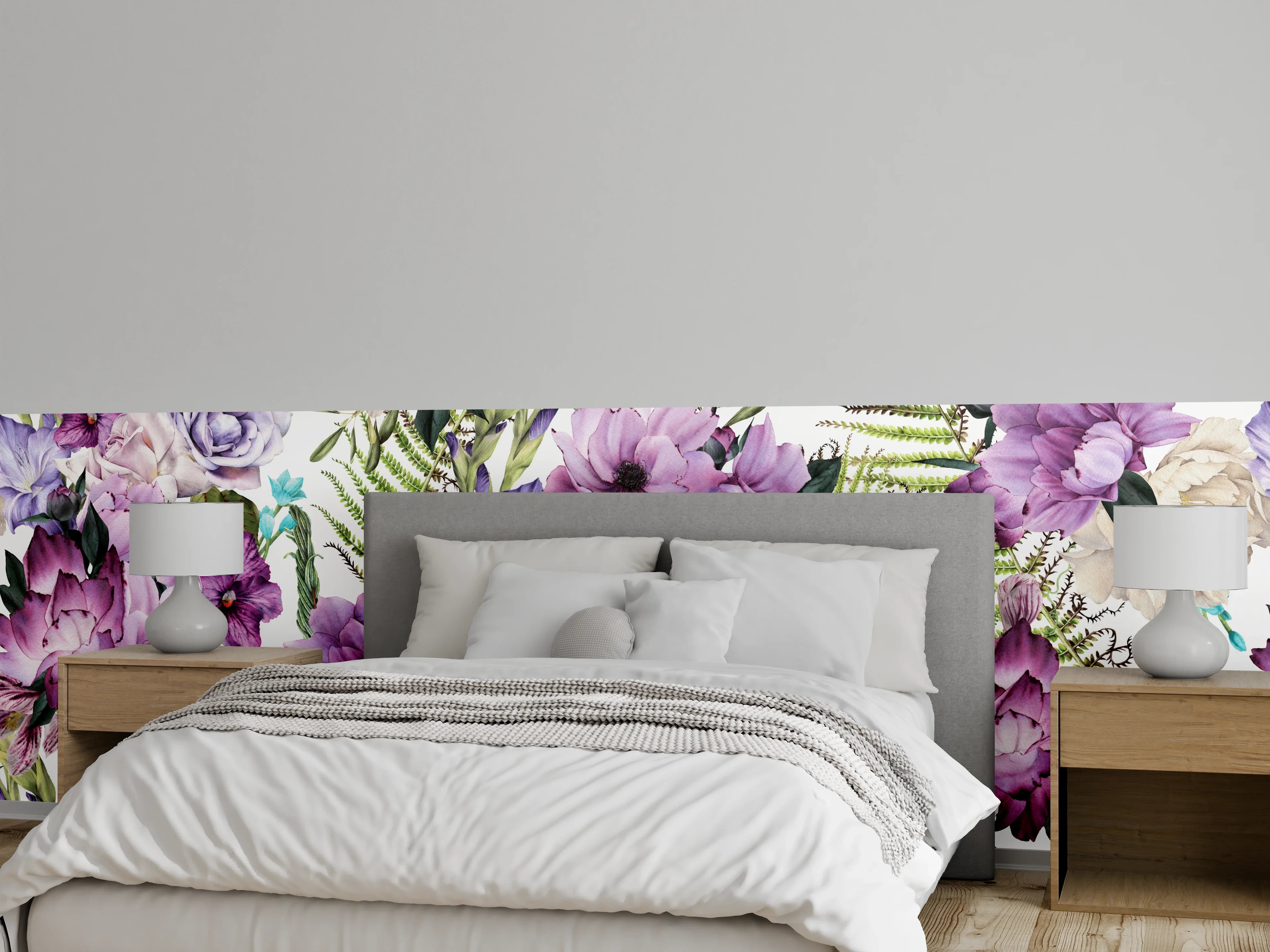 Wandverkleidung Schlafzimmer - Florales Muster Pastell Lila Grün