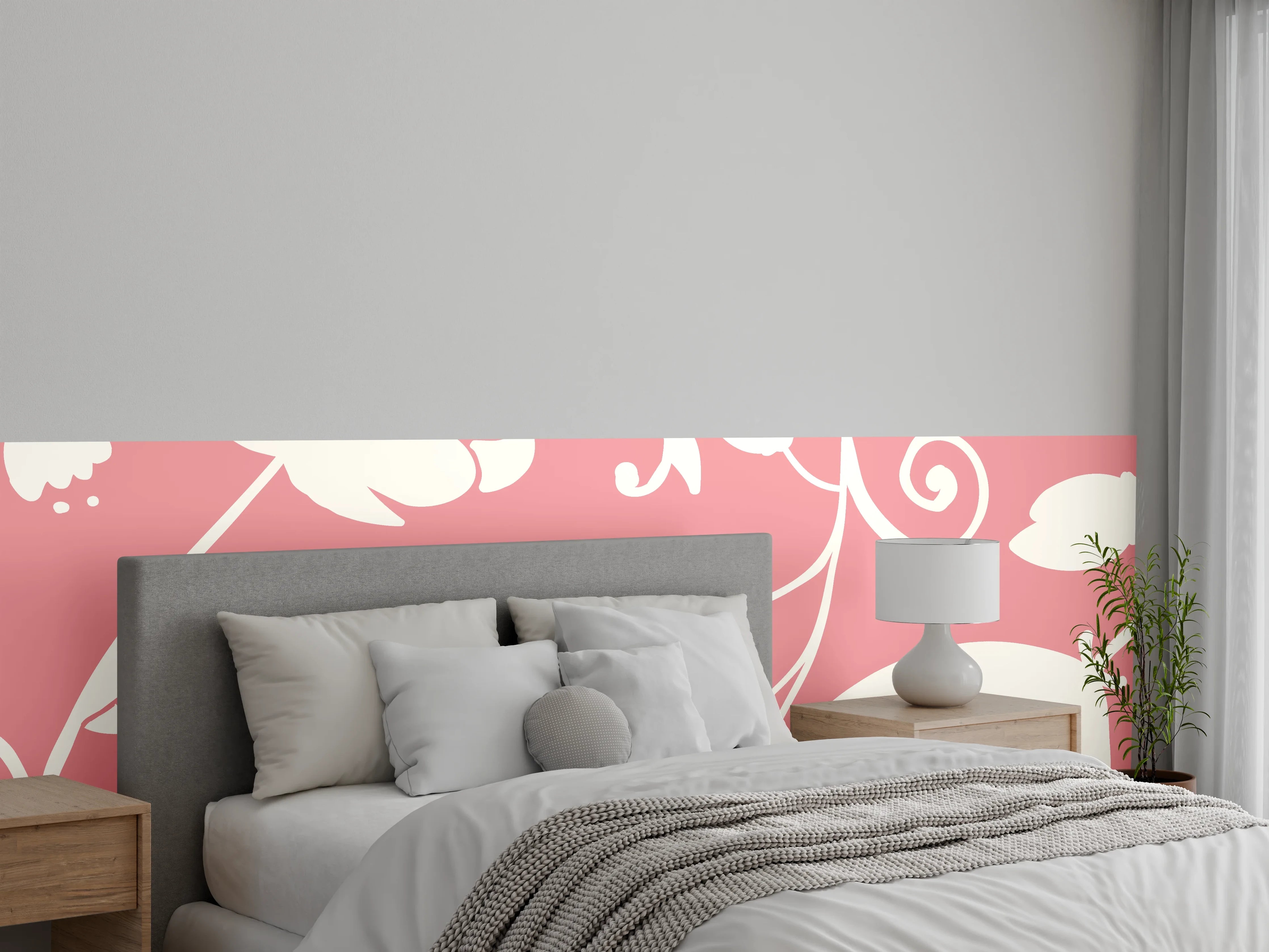 Wandverkleidung Schlafzimmer - Florales Muster Rosa Weiß Wanddekor