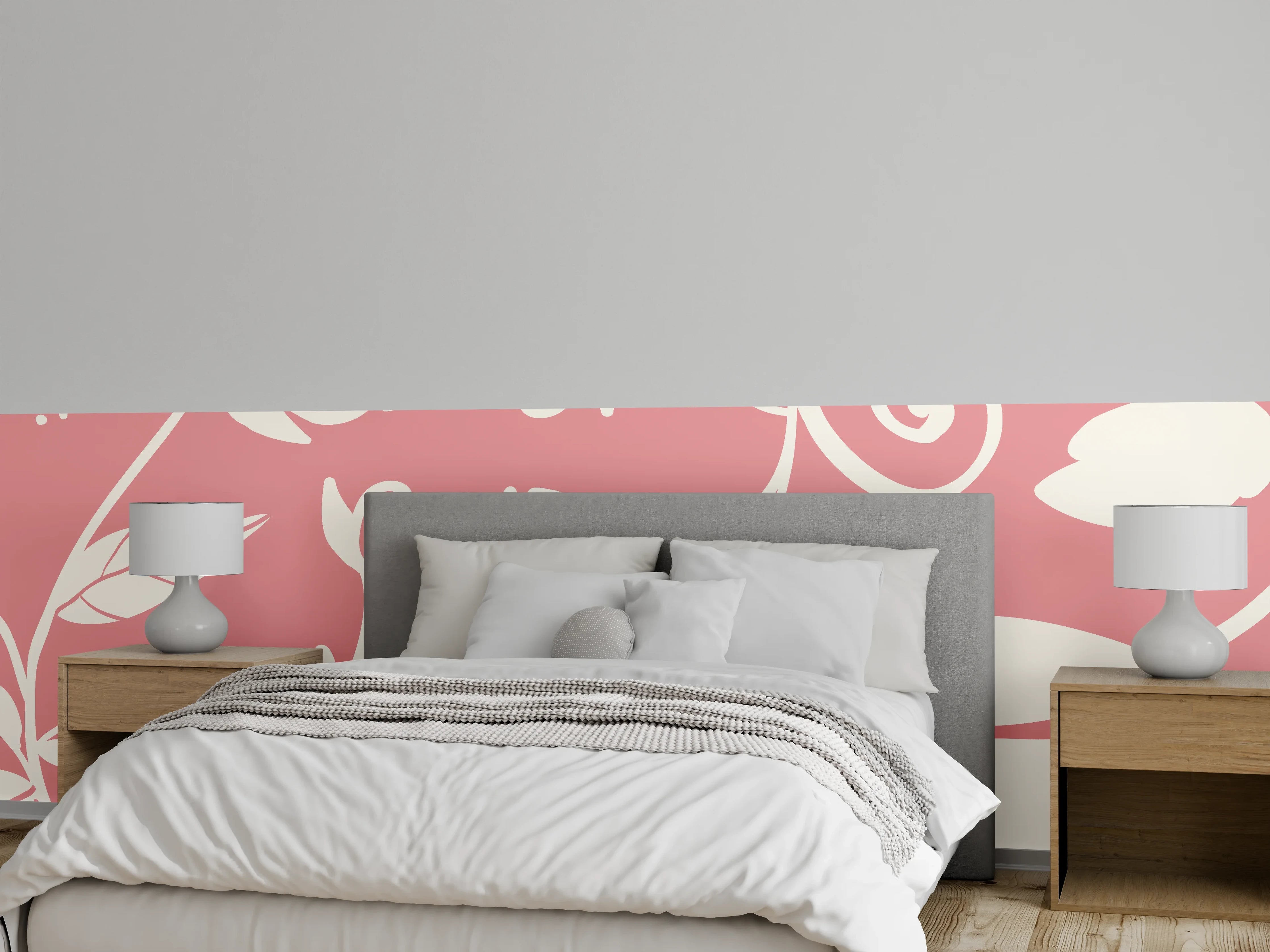 Wandverkleidung Schlafzimmer - Florales Muster Rosa Weiß Wanddekor