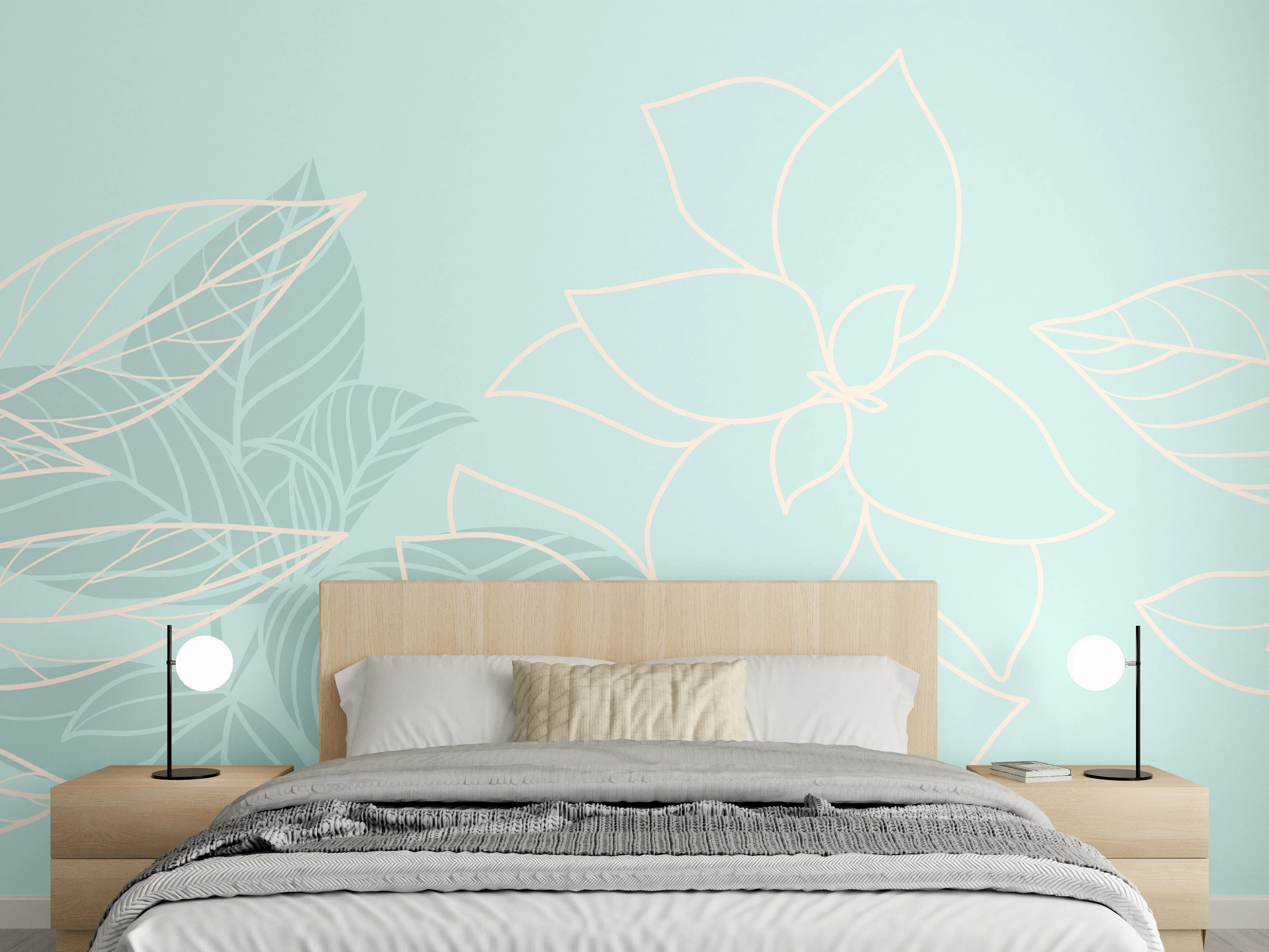 Wandverkleidung Schlafzimmer - Florales Muster in Pastelltönen