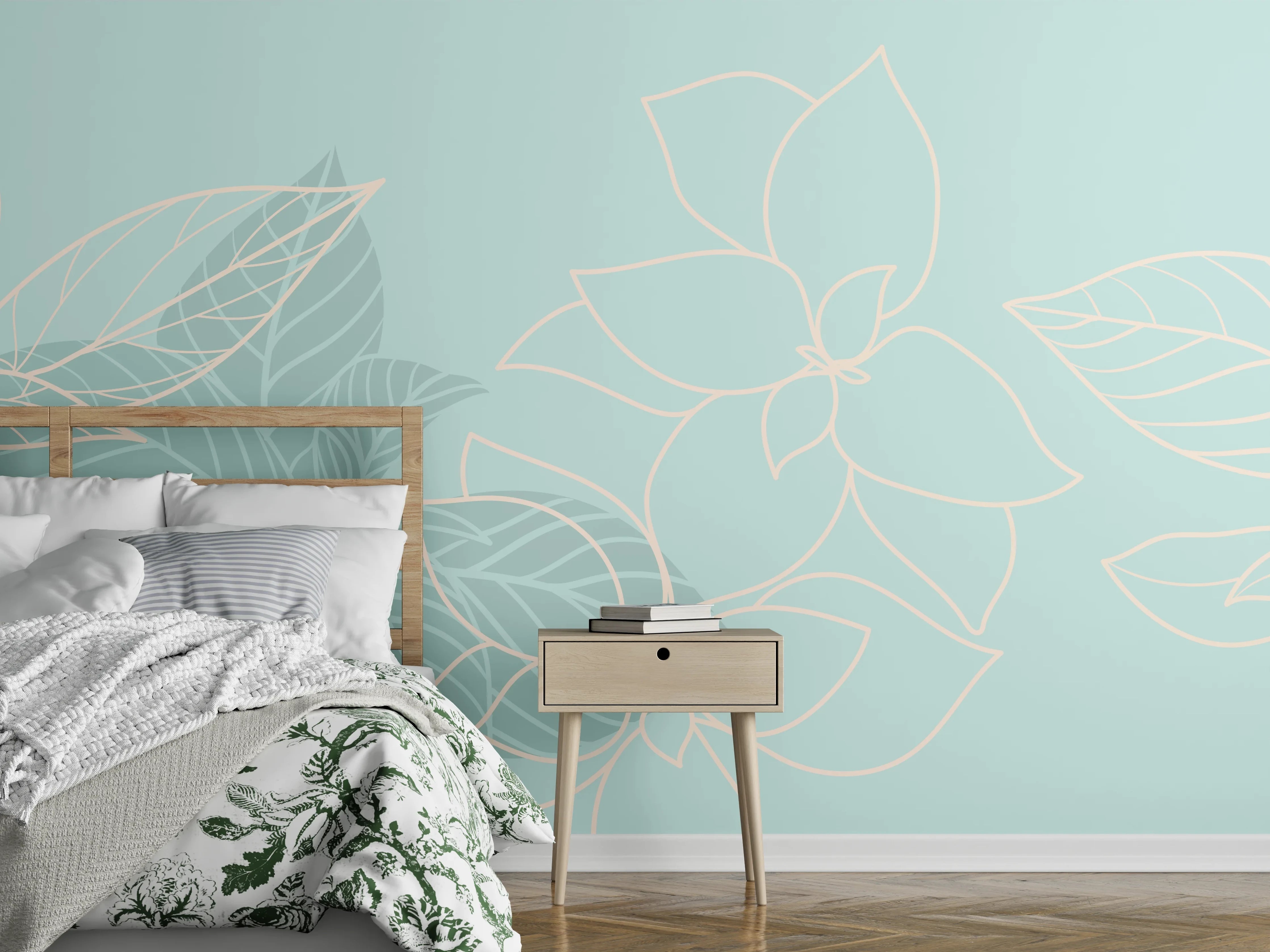 Wandverkleidung Schlafzimmer - Florales Muster in Pastelltönen