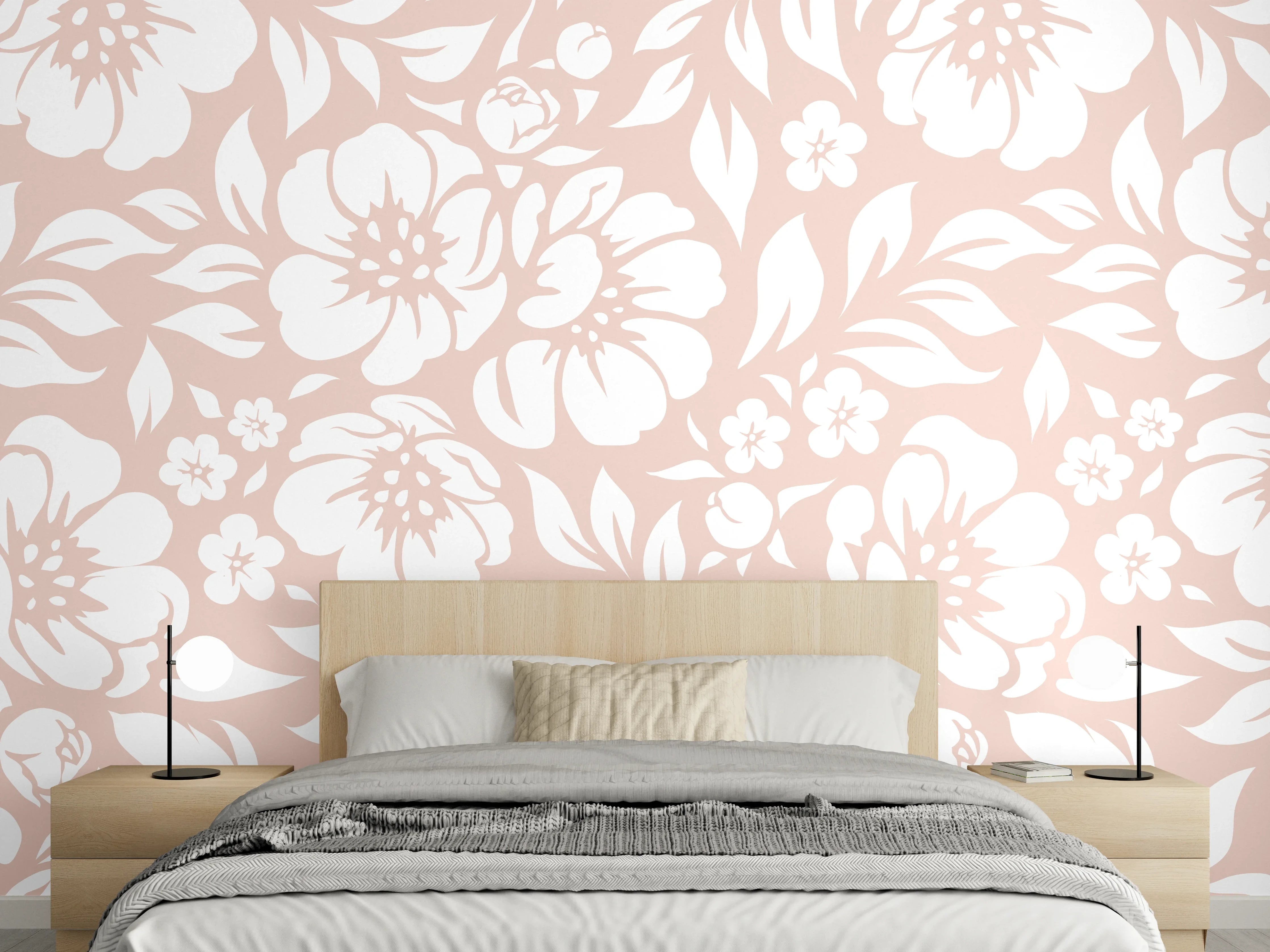 Wandverkleidung Schlafzimmer - Florales Muster weiß-rosé Schlafraum
