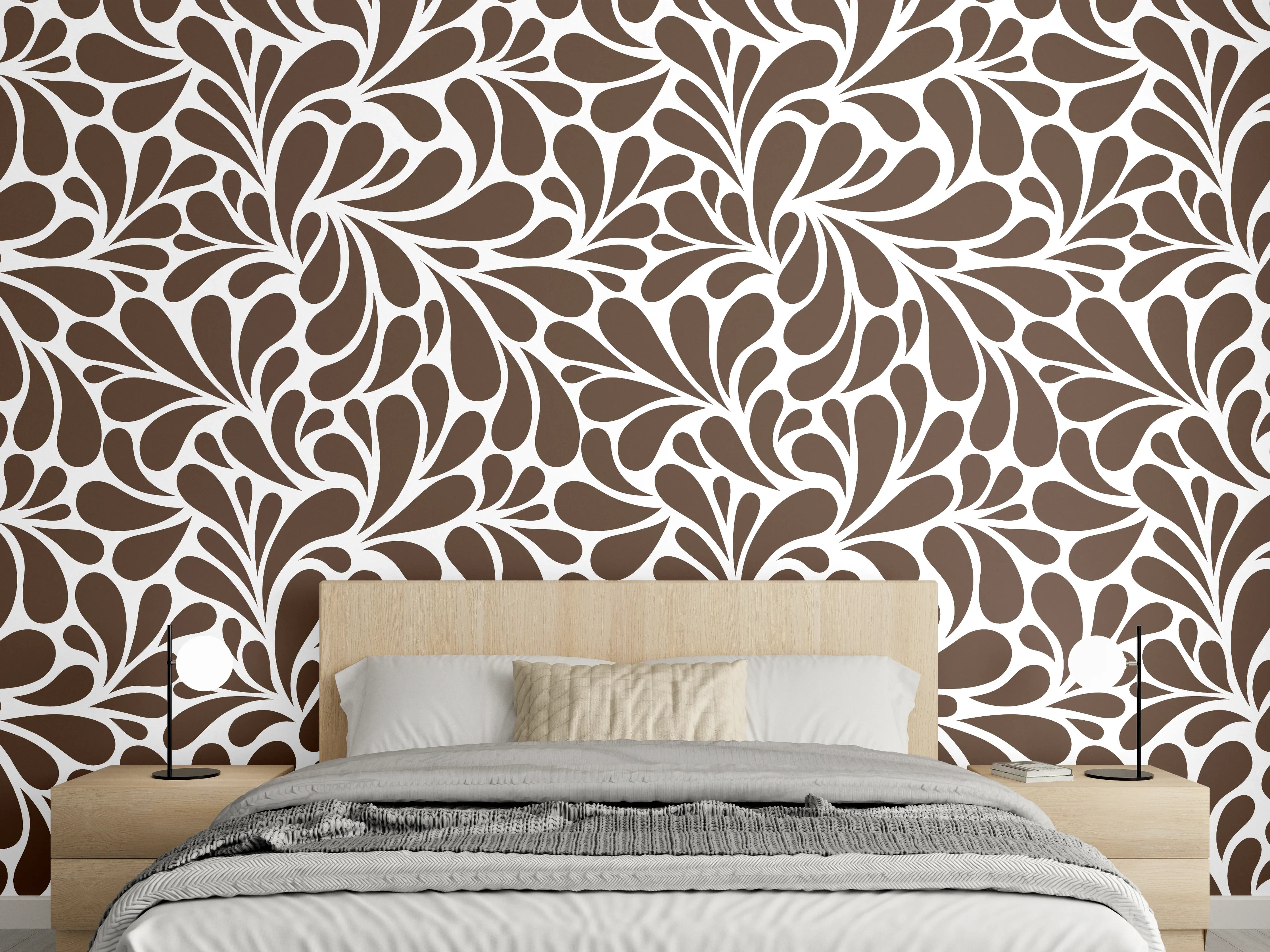 Wandverkleidung Schlafzimmer - Florales Retro-Muster Braun für Wanddekor