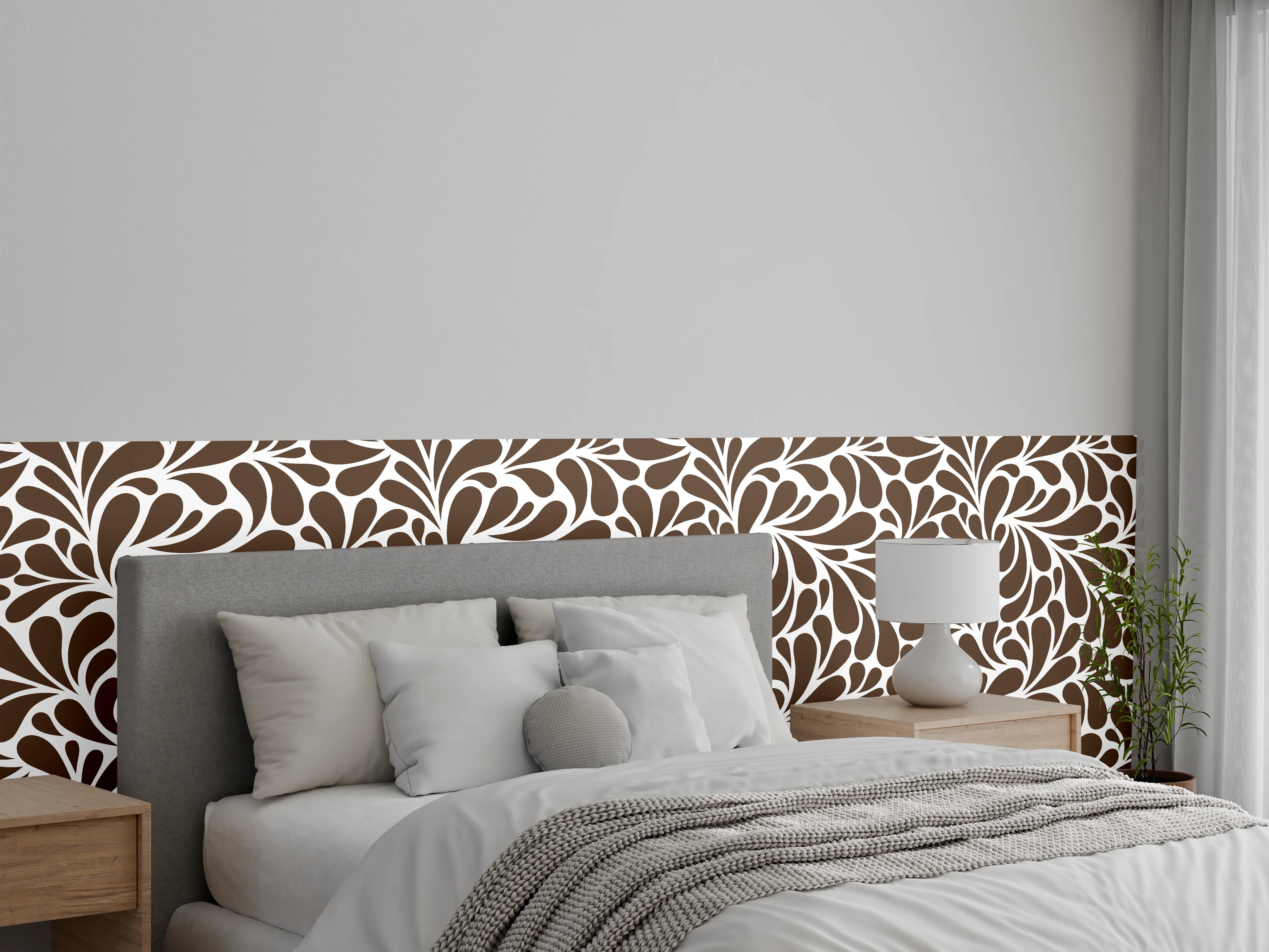 Wandverkleidung Schlafzimmer - Florales Retro-Muster Braun für Wanddekor