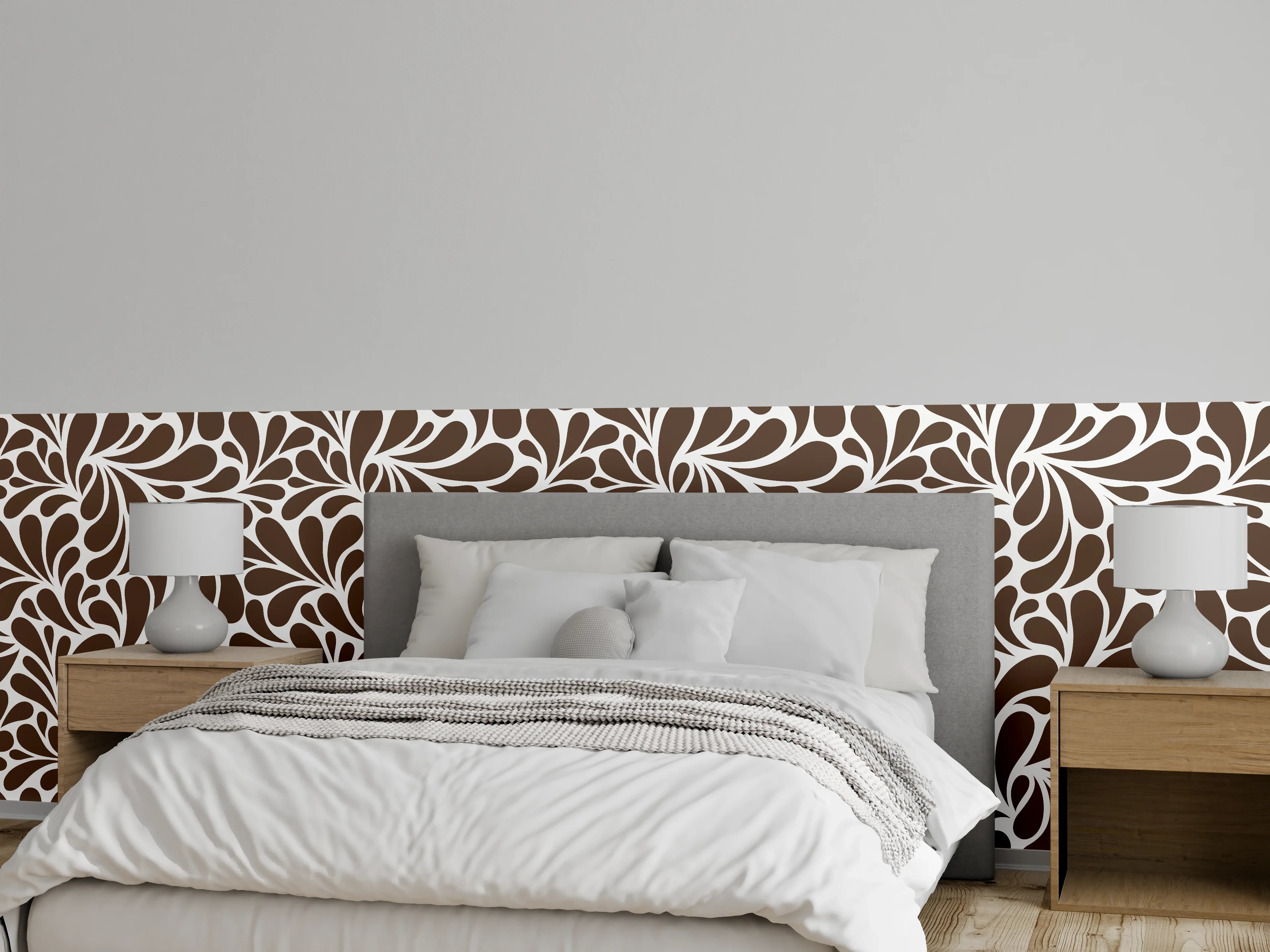 Wandverkleidung Schlafzimmer - Florales Retro-Muster Braun für Wanddekor