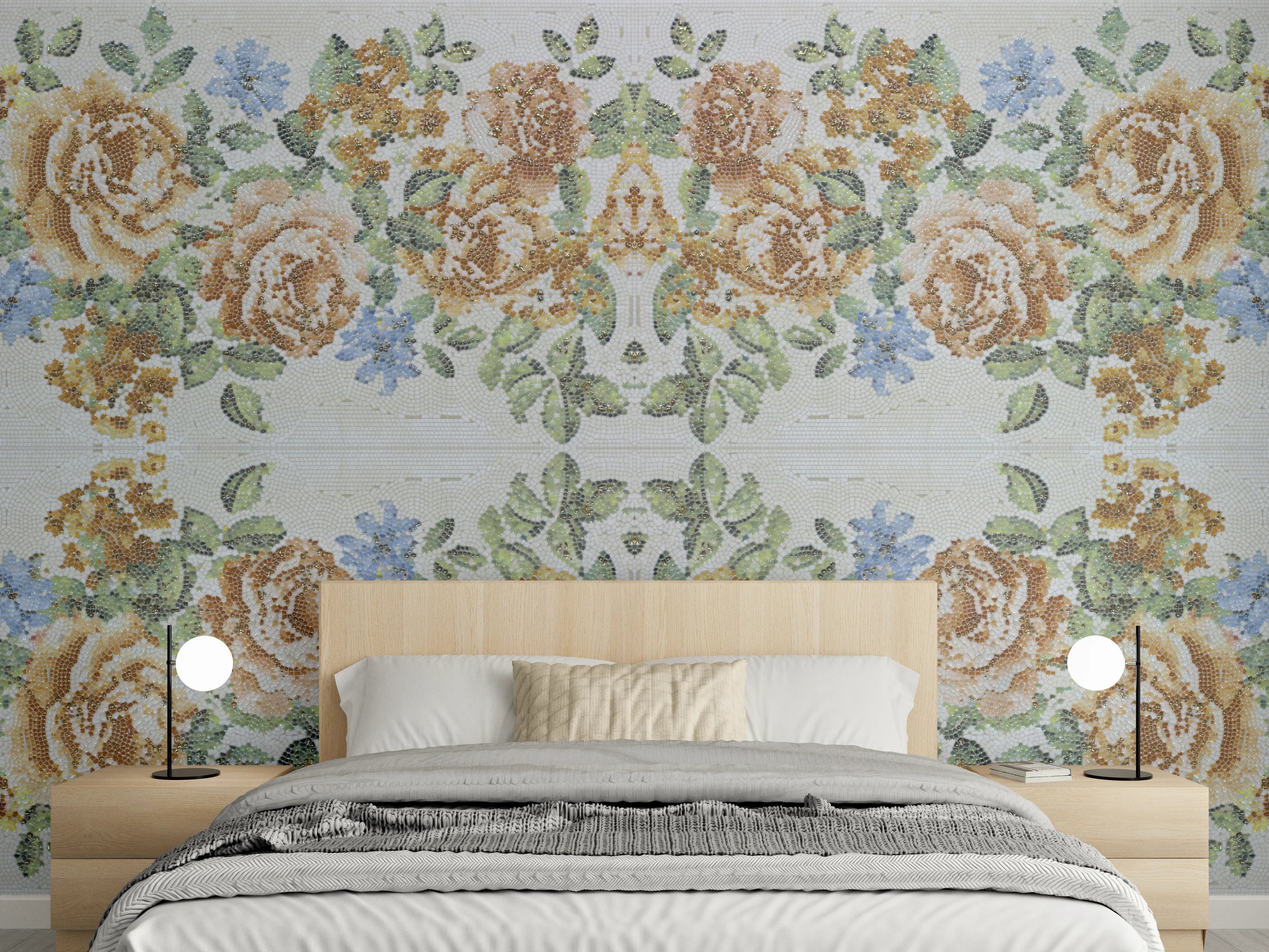 Wandverkleidung Schlafzimmer - Florales Stickerei-Muster Rosen & Blüten