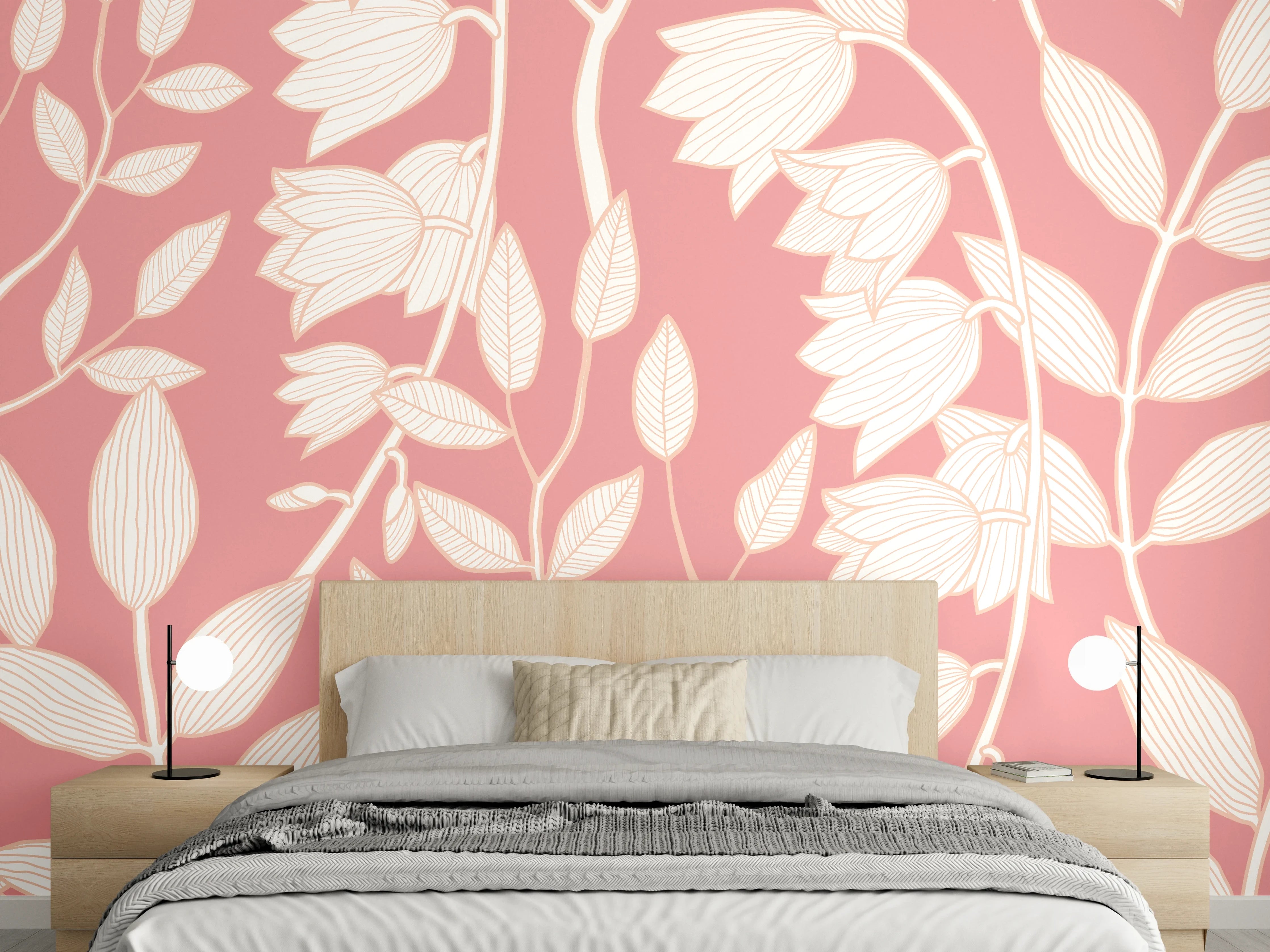 Wandverkleidung Schlafzimmer - Florales Wanddekor in Puderrosa