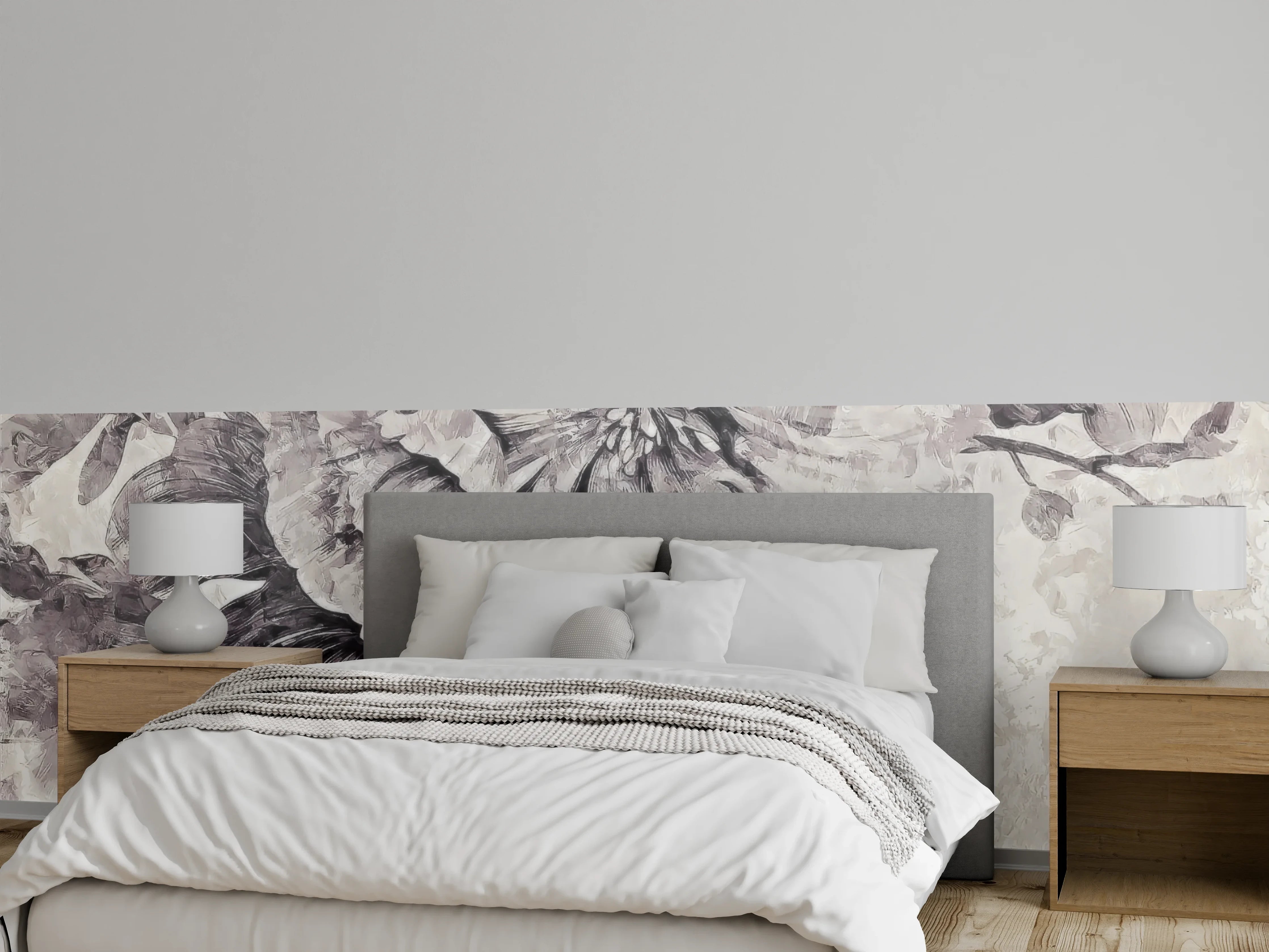 Wandverkleidung Schlafzimmer - Florales Wandmotiv Schwarz-Weiß Optik