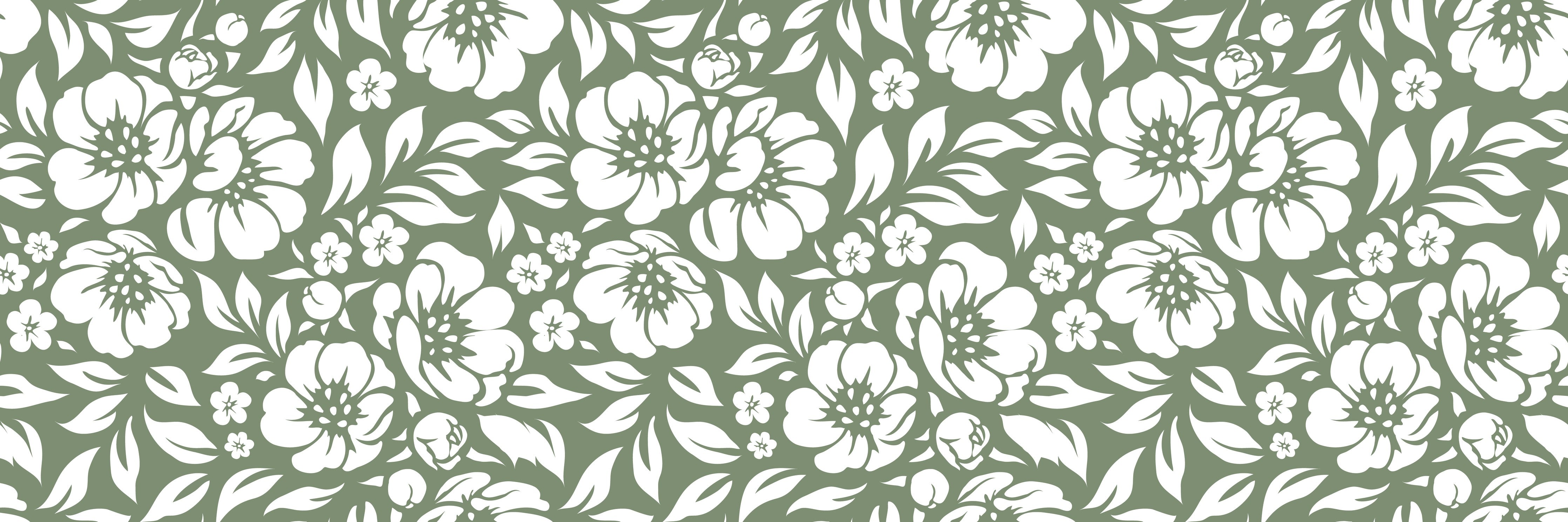 Wandverkleidung Schlafzimmer-Florales Wandmotiv in Weiß und Grün