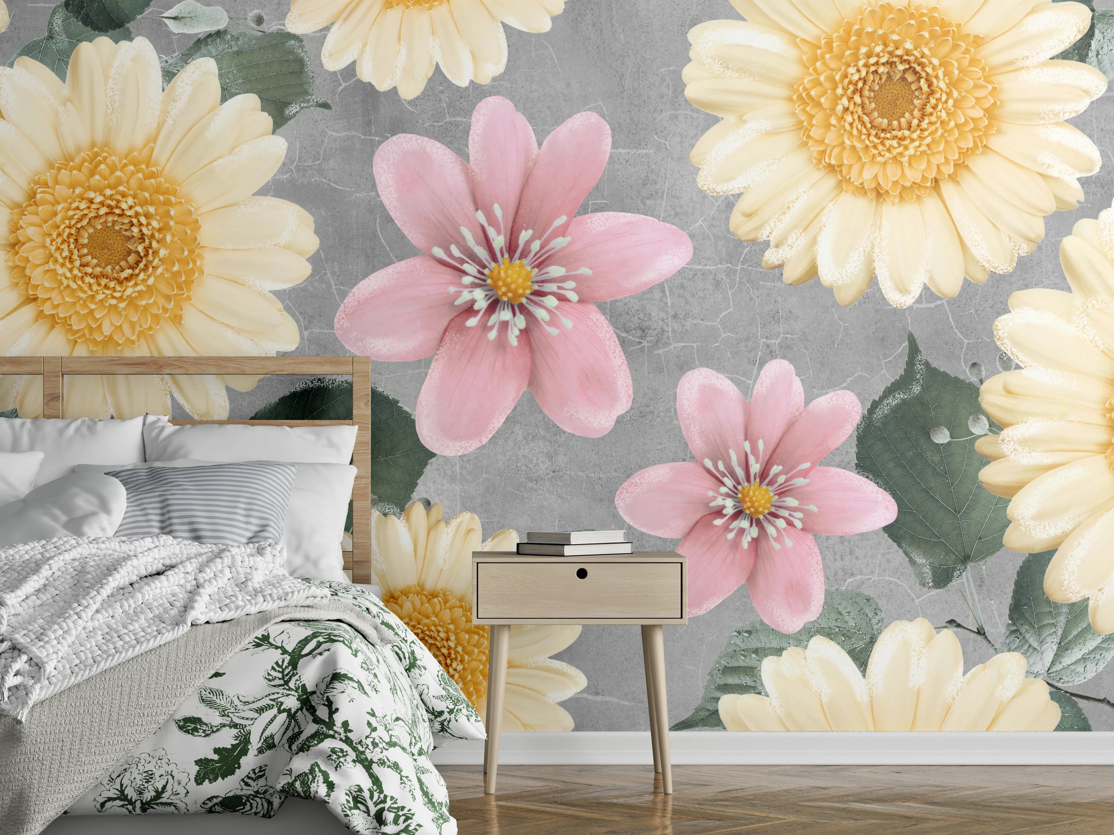 Wandverkleidung Schlafzimmer - Florales Wandmuster - Zeichnung